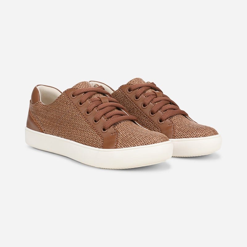 Naturalizer Morrison Sneaker Shoes, Walnut Brown Faux Raffia Leather, .M Lace-Up Style, Round Toe