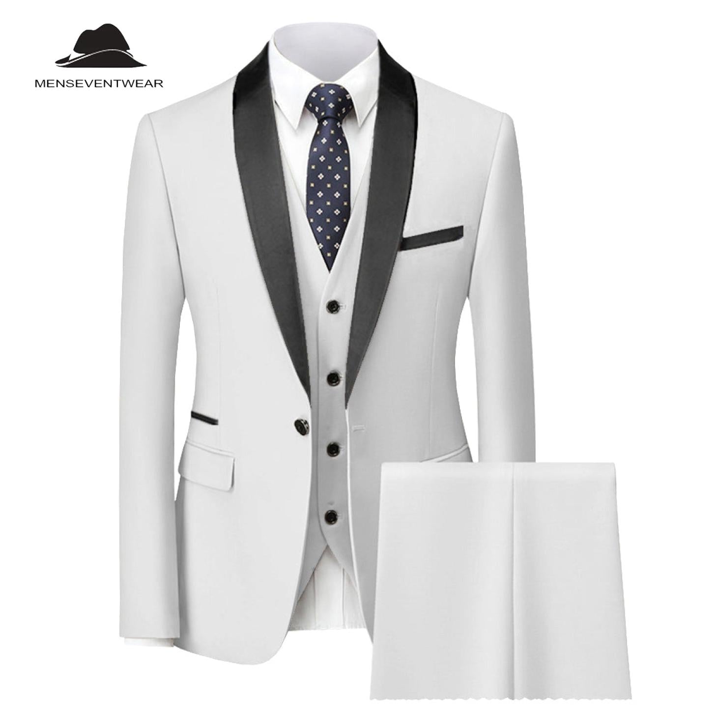 Menseventwear Fashion Pieces Mens Suit Flat Shawl Lapel Tuxedos Blazer+vest+Pants