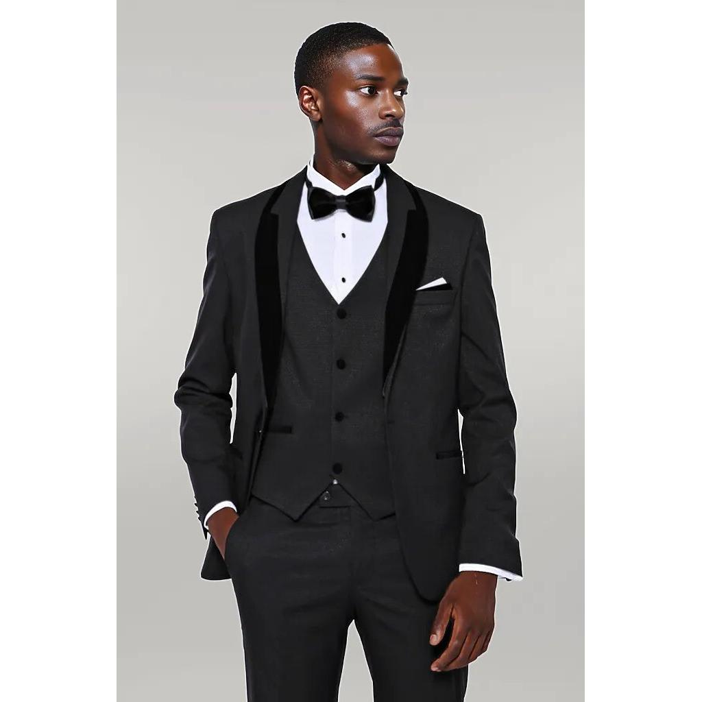 Formal Pieces Mens Suit Flat Shawl Lapel Tuxedos Blazer+vest+Pants