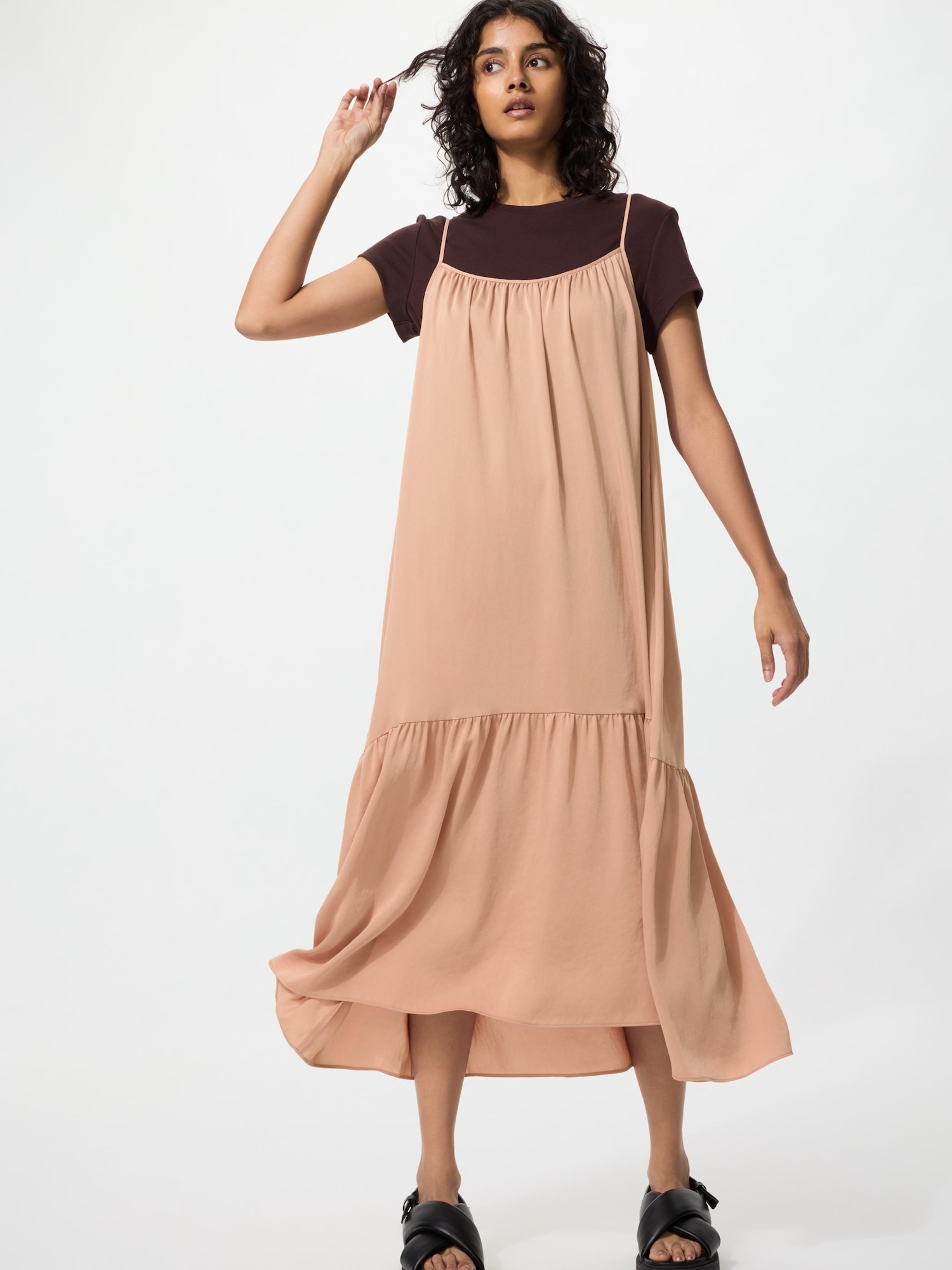 UNIQLO Women's Tiered Camisole Dress, Pink, Medium