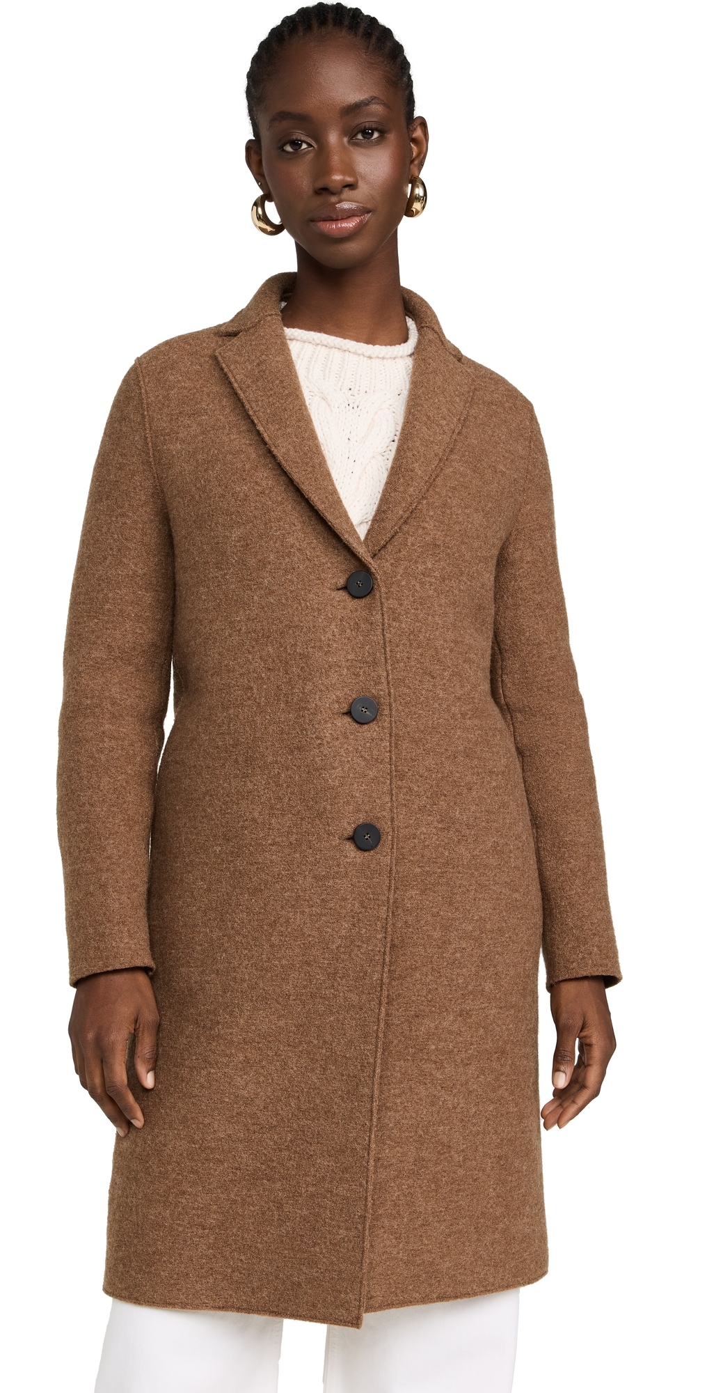 Harris Wharf London Boiled Wool Overcoat Caramel Melange