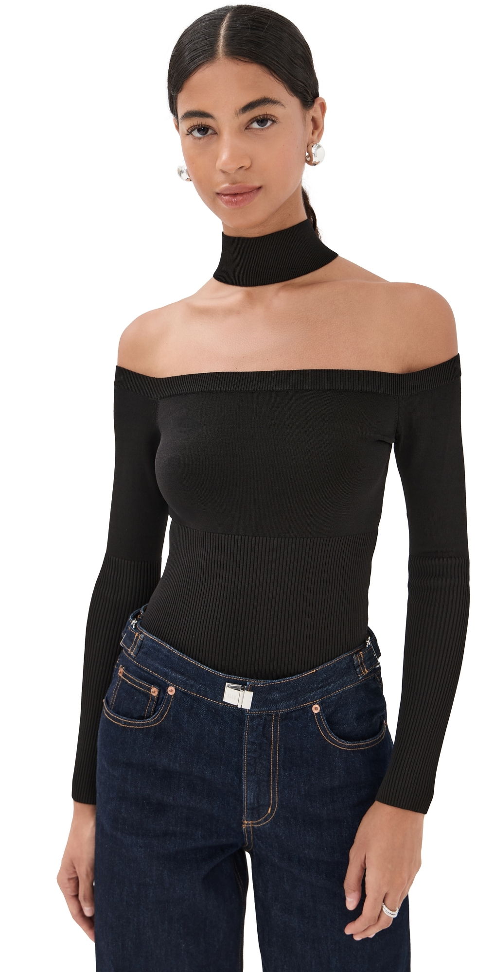 SIMKHAI Lila Cold Shoulder Top Black