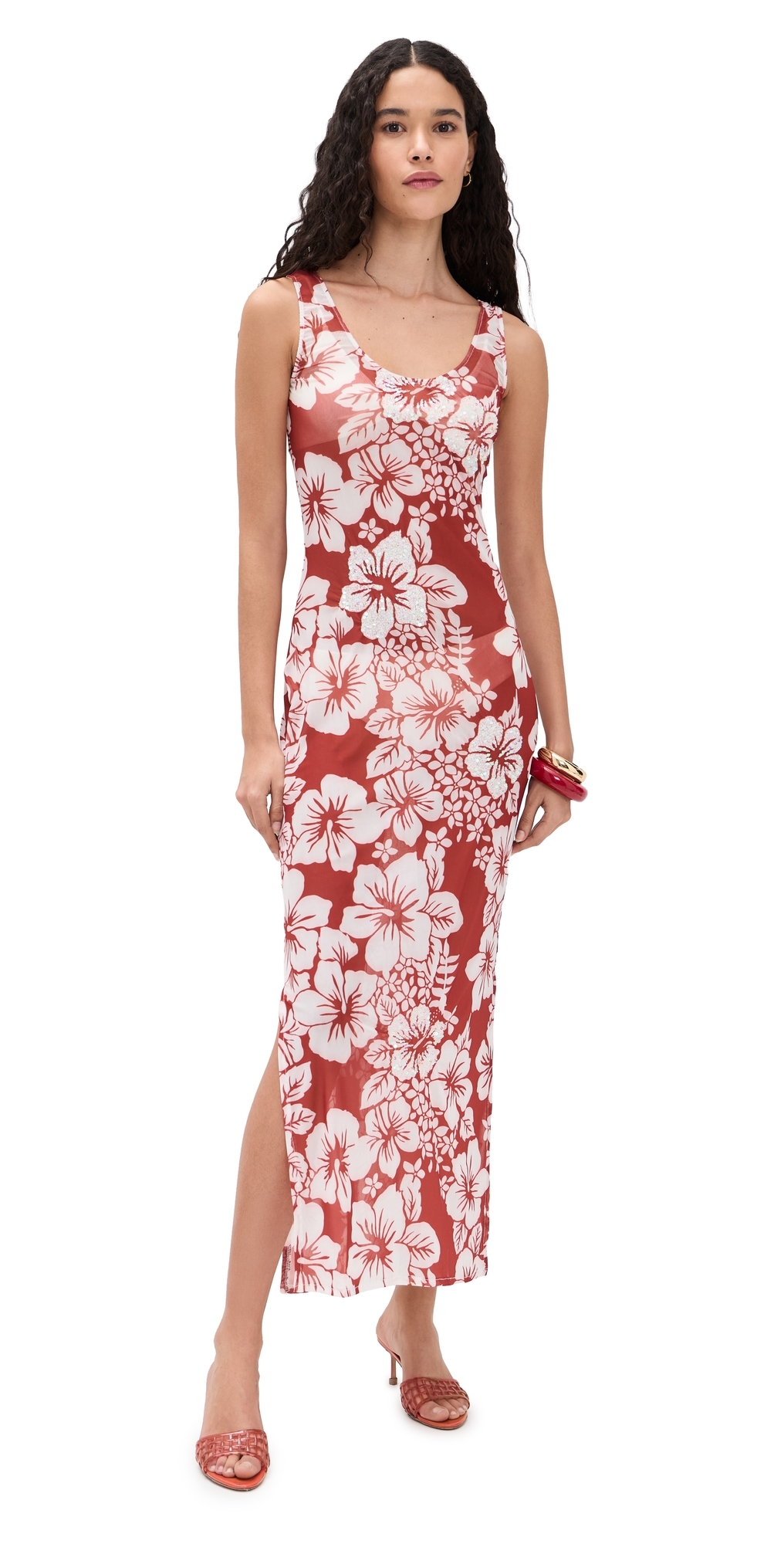 Leslie Amon Roselle Mesh Dress s Hibiscus
