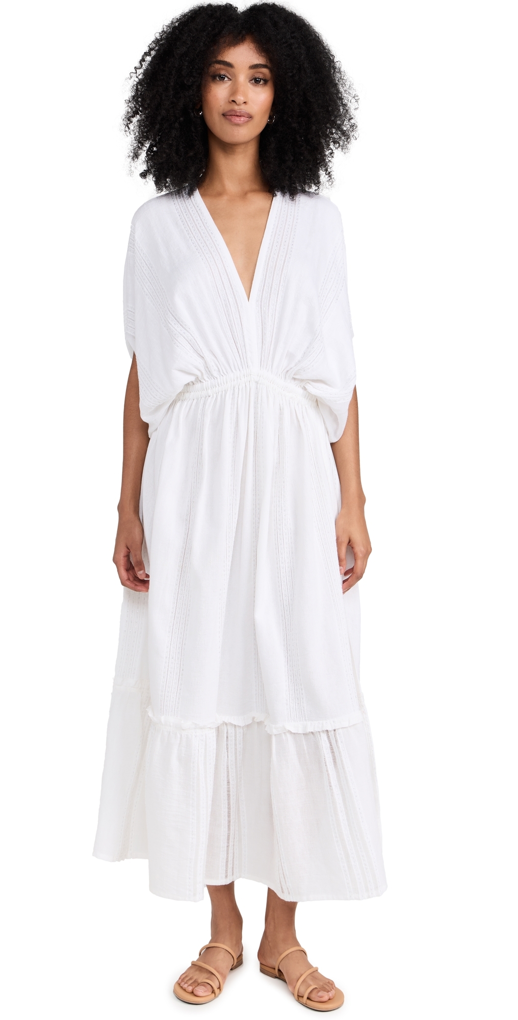 lemlem Abira Plunge Neck Dress White
