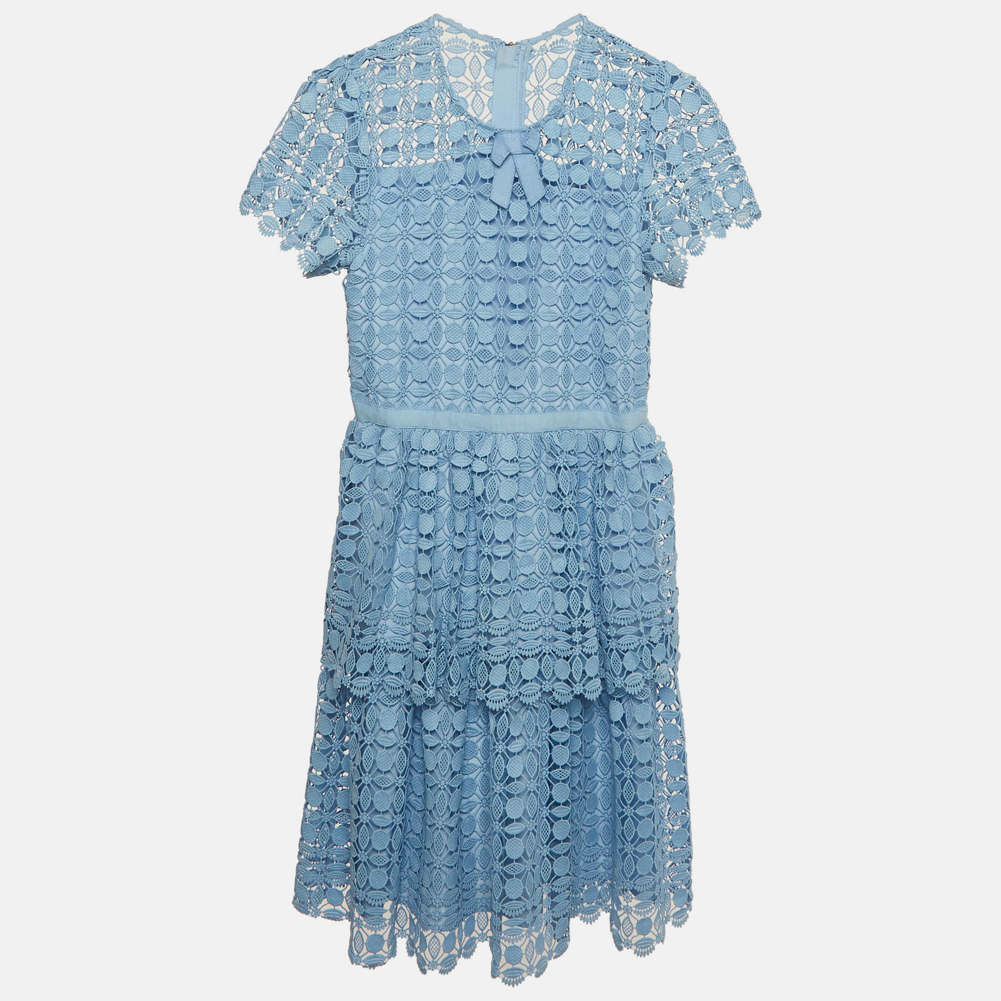 Self-Portrait Kids Blue Petal Lace Tiered Mini Dress -Yrs