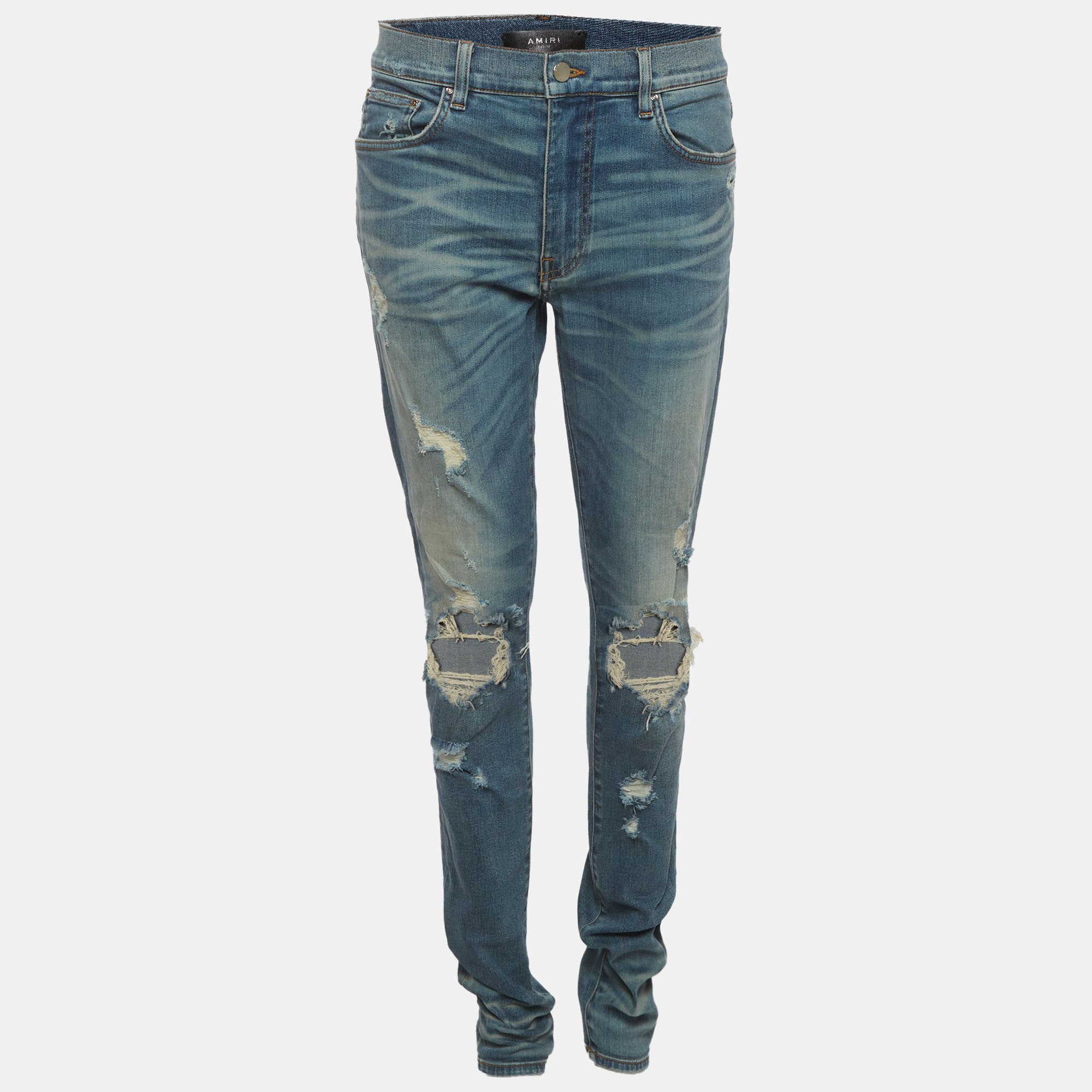 Amiri Blue Distressed Denim Skinny Fit Jeans LWaist "