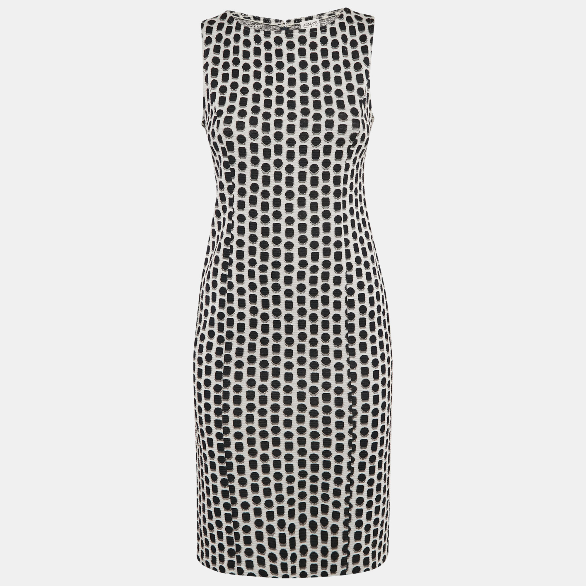 Armani Collezioni WhiteBlack Patterned Jacquard Knit Sleeveless Short Dress