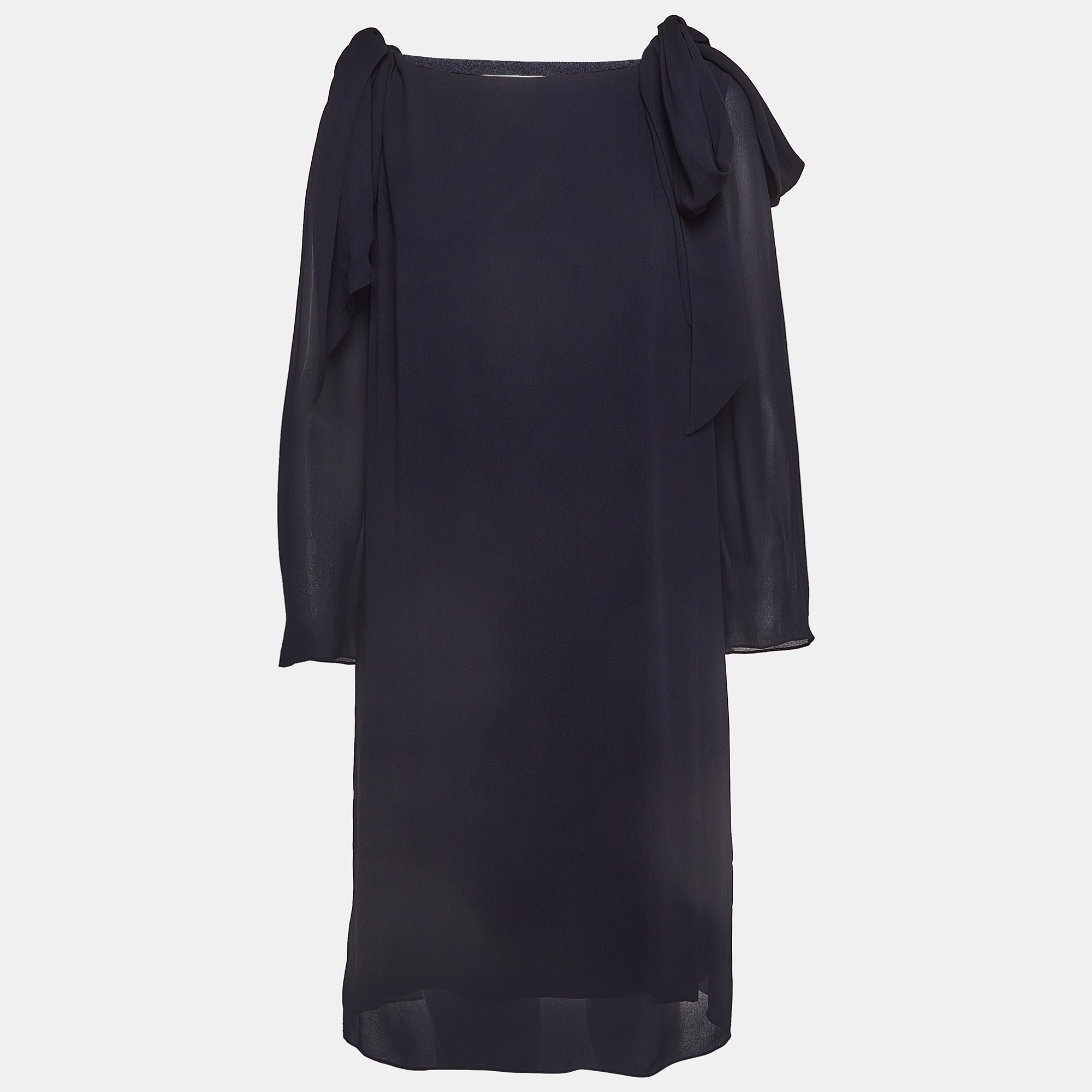 Chloe Navy Blue Crepe Tie-Up Detail Anthraci Robe Dress