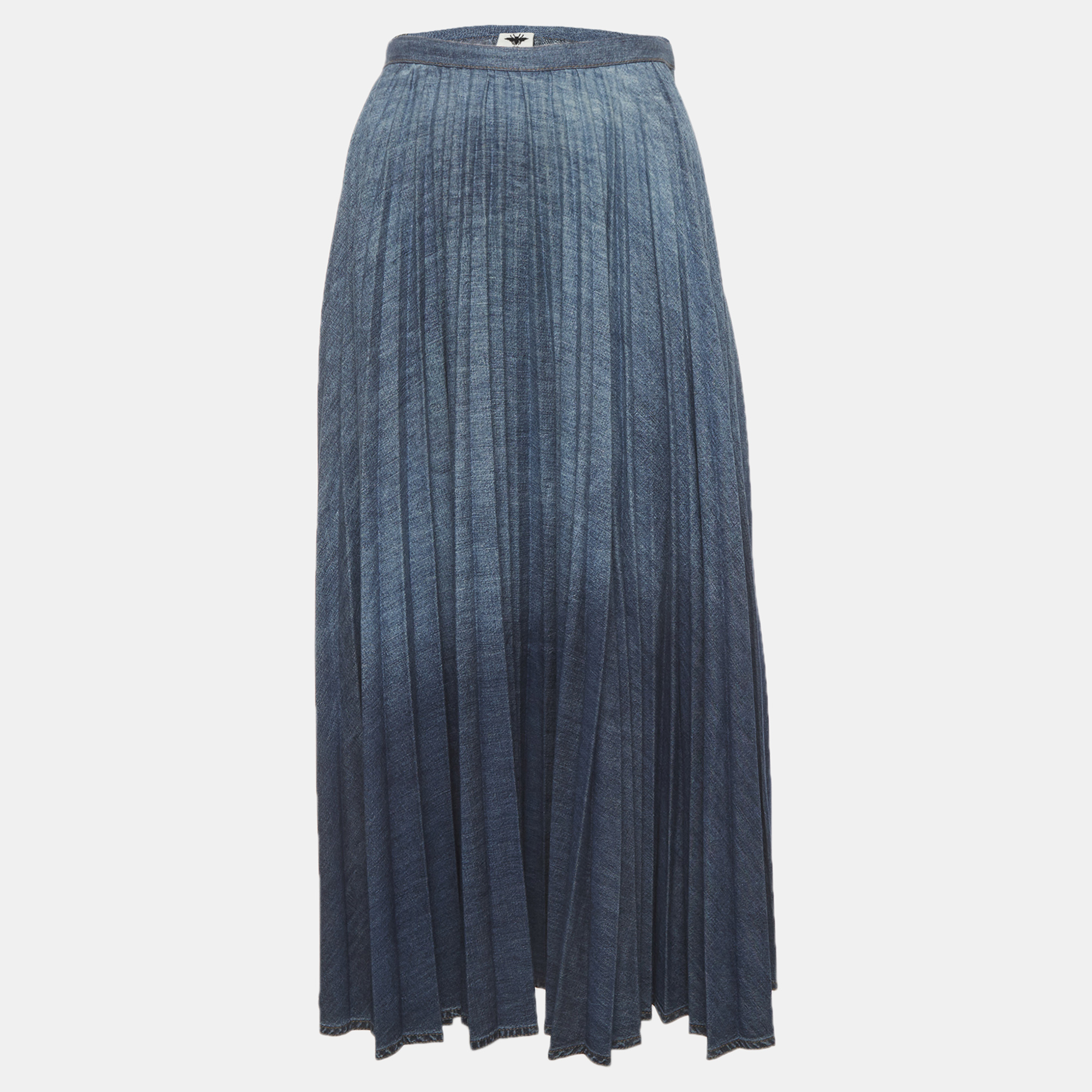 Christian Dior Blue Tie-Dye Denim Pleated Midi Skirt