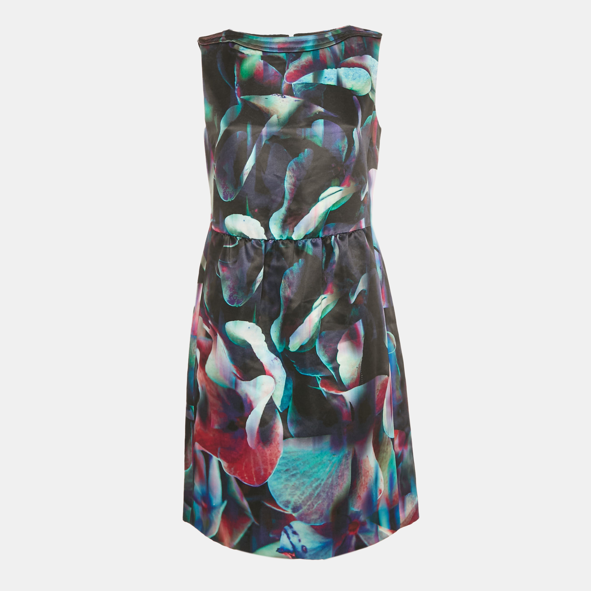 Emporio Armani Multicolor Digital Print Satin Sleeveless Dress