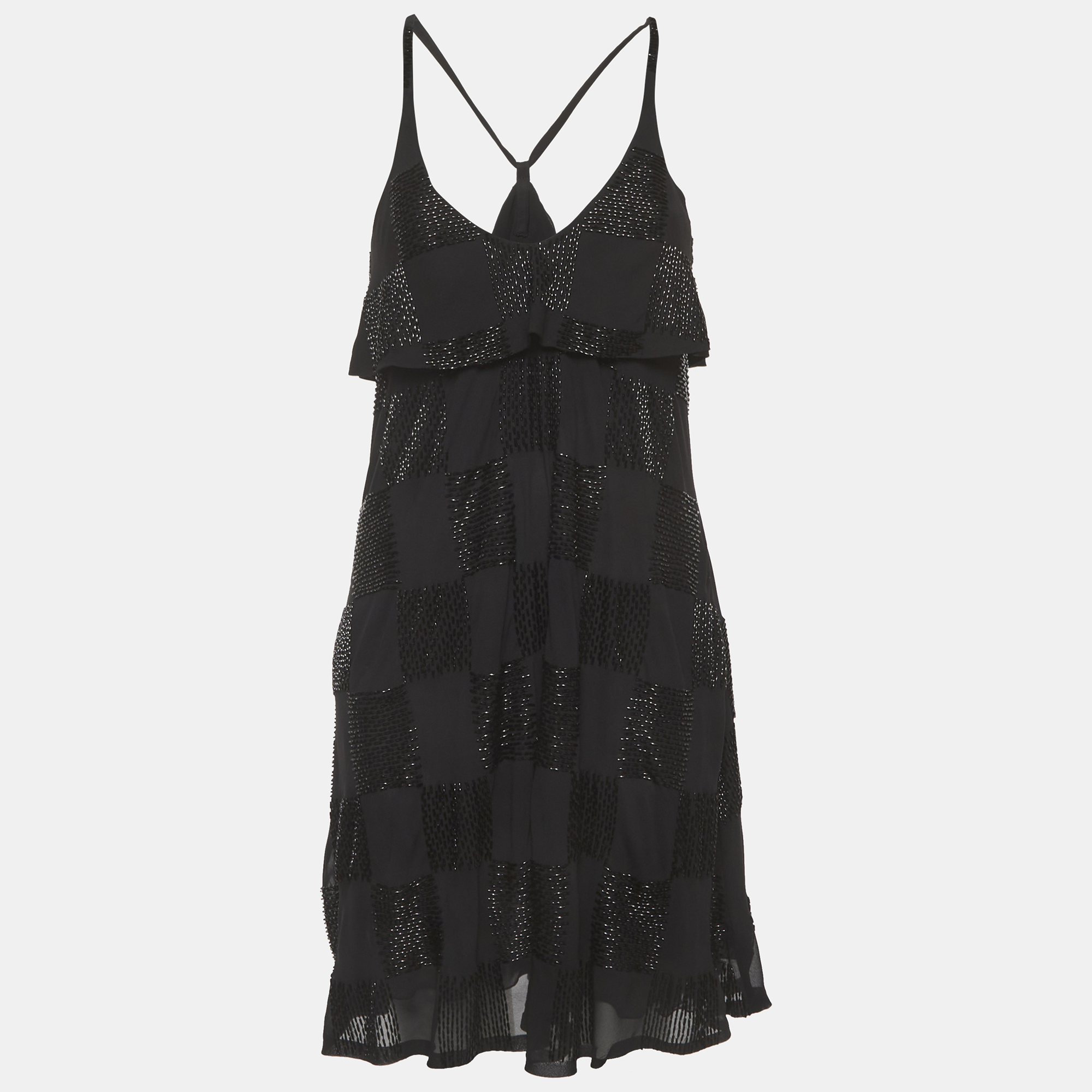 Emporio Armani Black Sequin Crepe Flared Mini Dress
