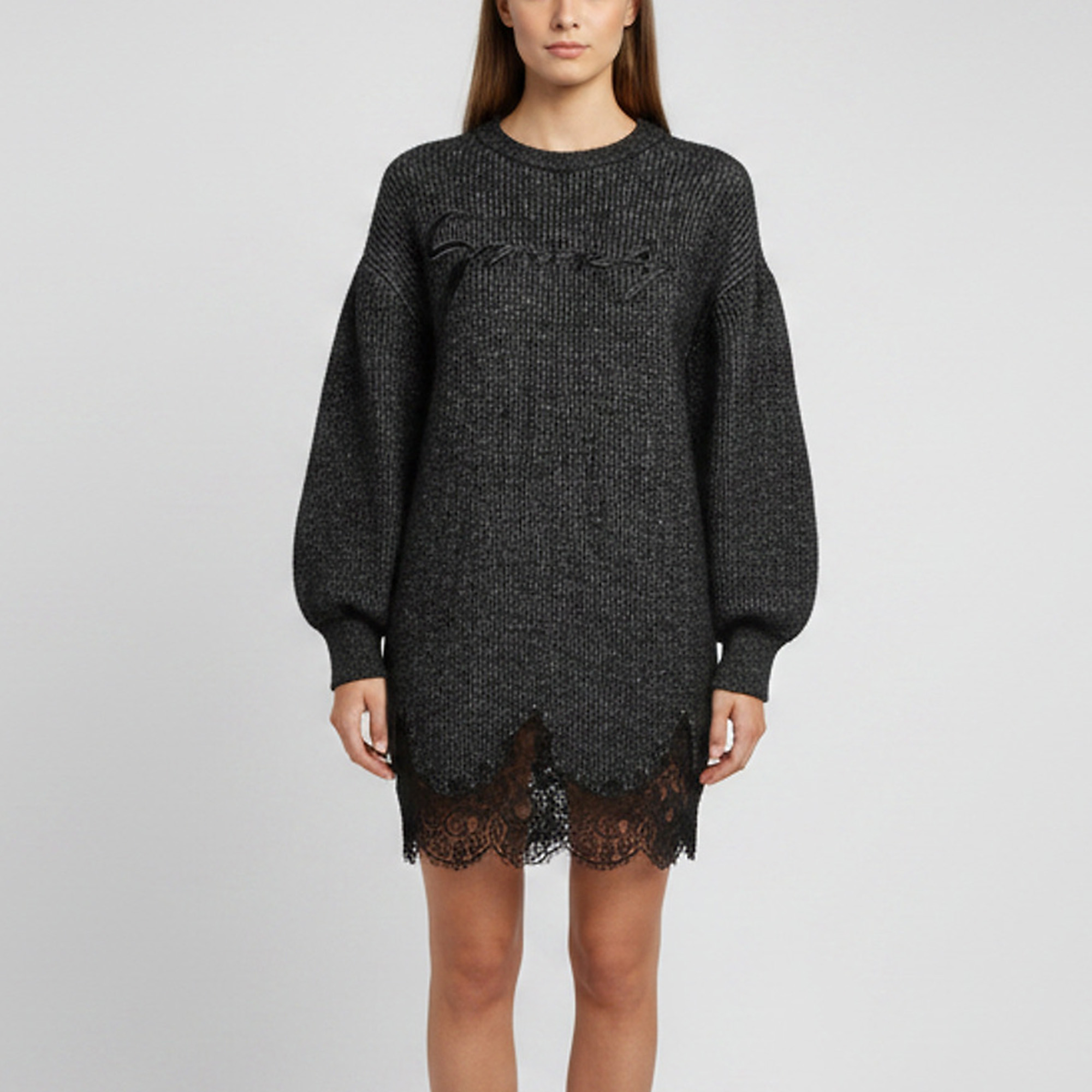 Givenchy Black Lace Detail Rib Knit Mini Sweater Dress