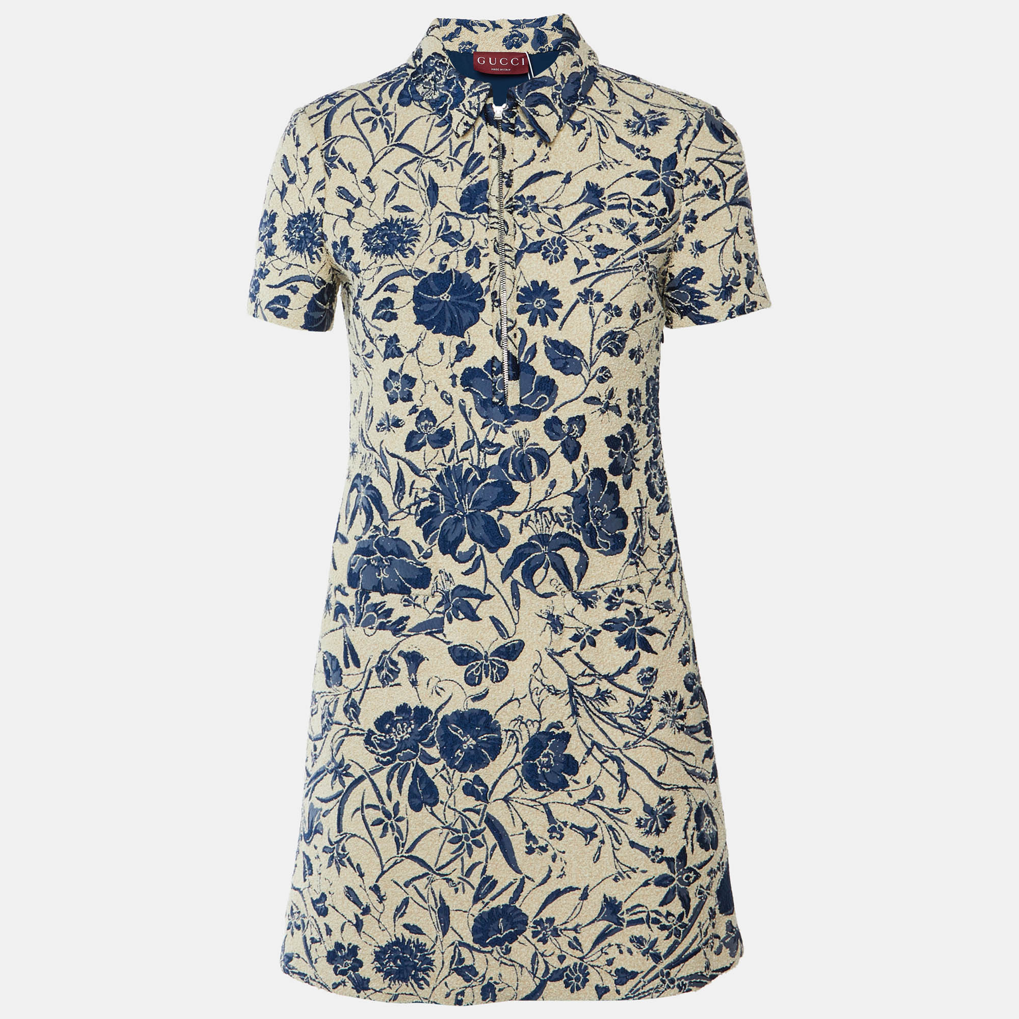 Gucci BeigeBlue Floral Cotton Bouclé Jacquard Mini Dress