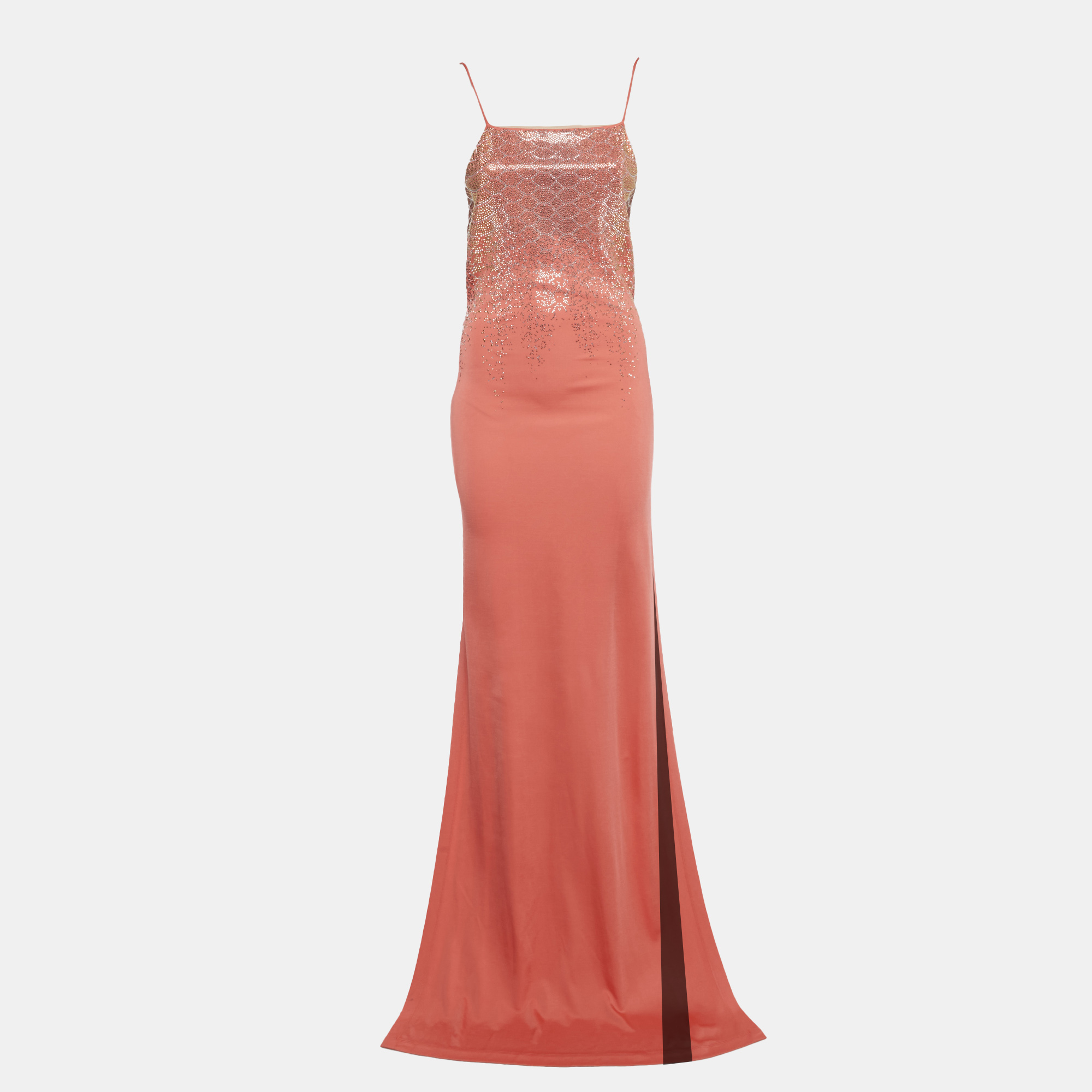 Just Cavalli Salmon Pink Embellished Jersey Evening Dress