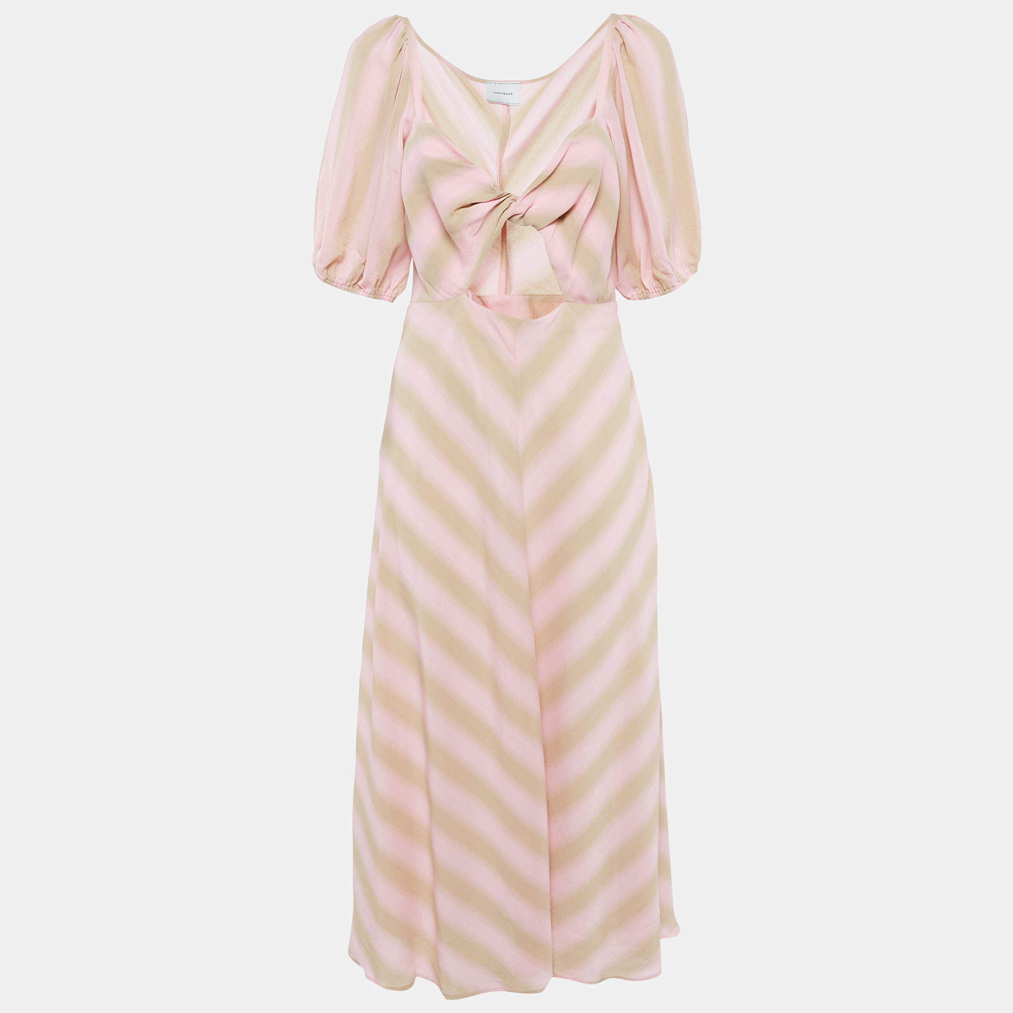 Longchamp PinkBeige Crepe Knot Detail Cut-Out Midi Dress