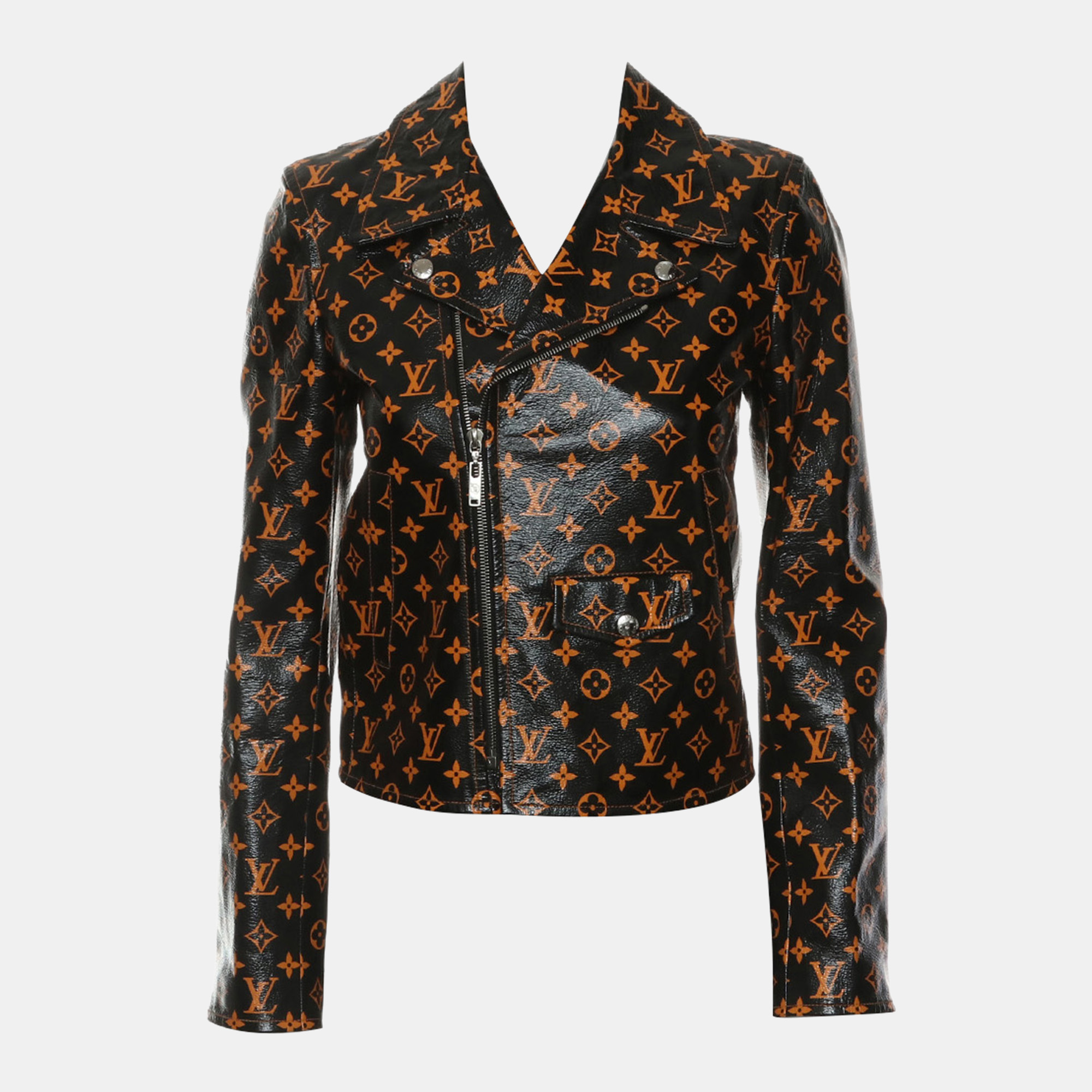 Louis Vuitton Black Orange Monogram Leather Biker Jacket