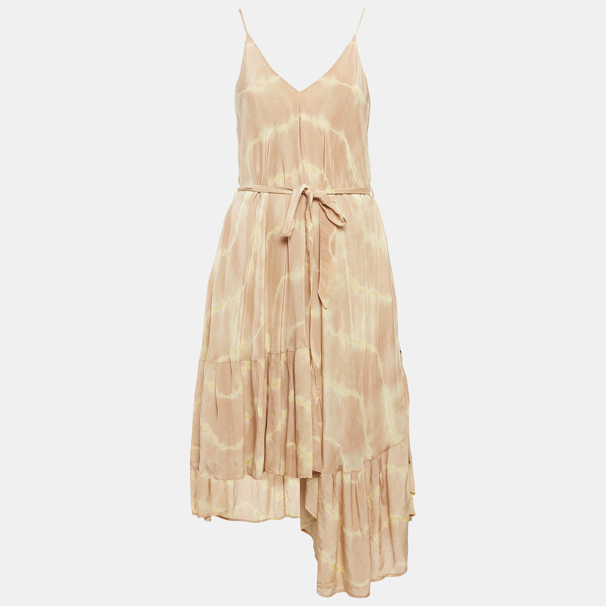 Maje Beige Risotype Tie-Dye Crepe Asymmetric Midi Dress One