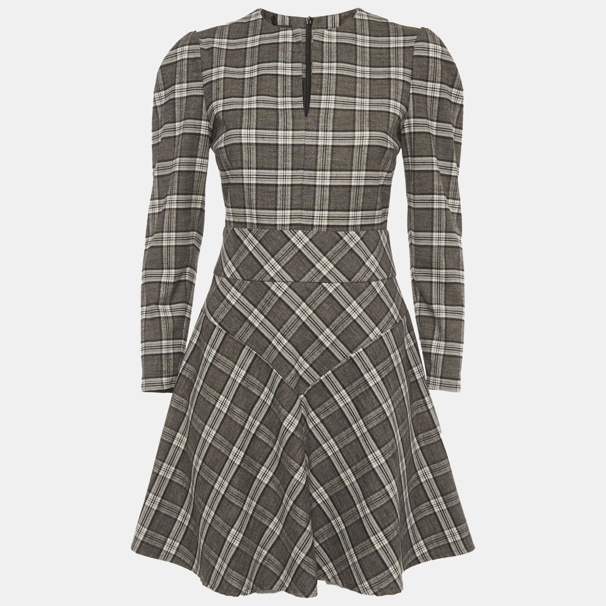 Maje Grey Rity Checked Wool Blend Mini Dress