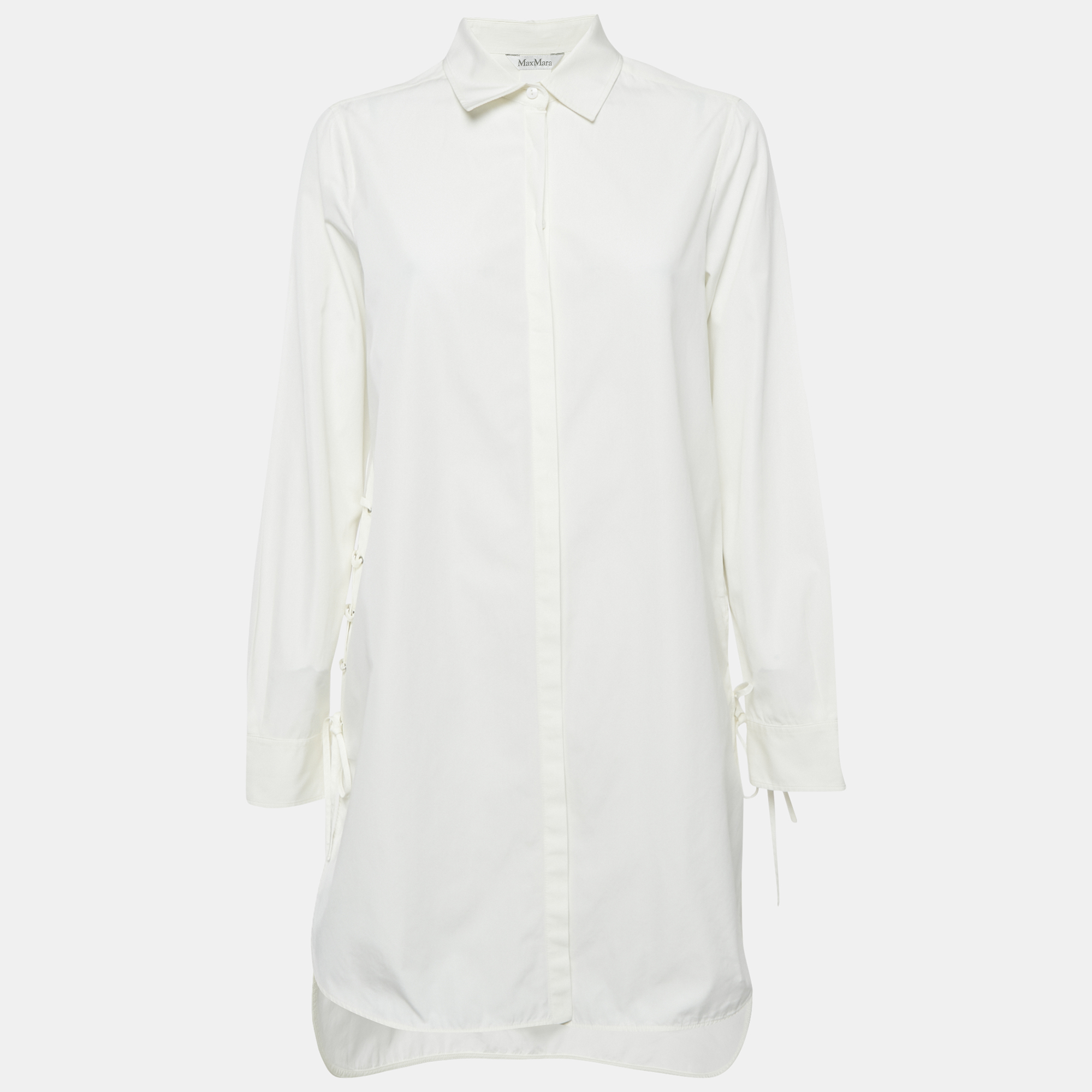 Max Mara White Cotton Lace-Up Shirt Dress
