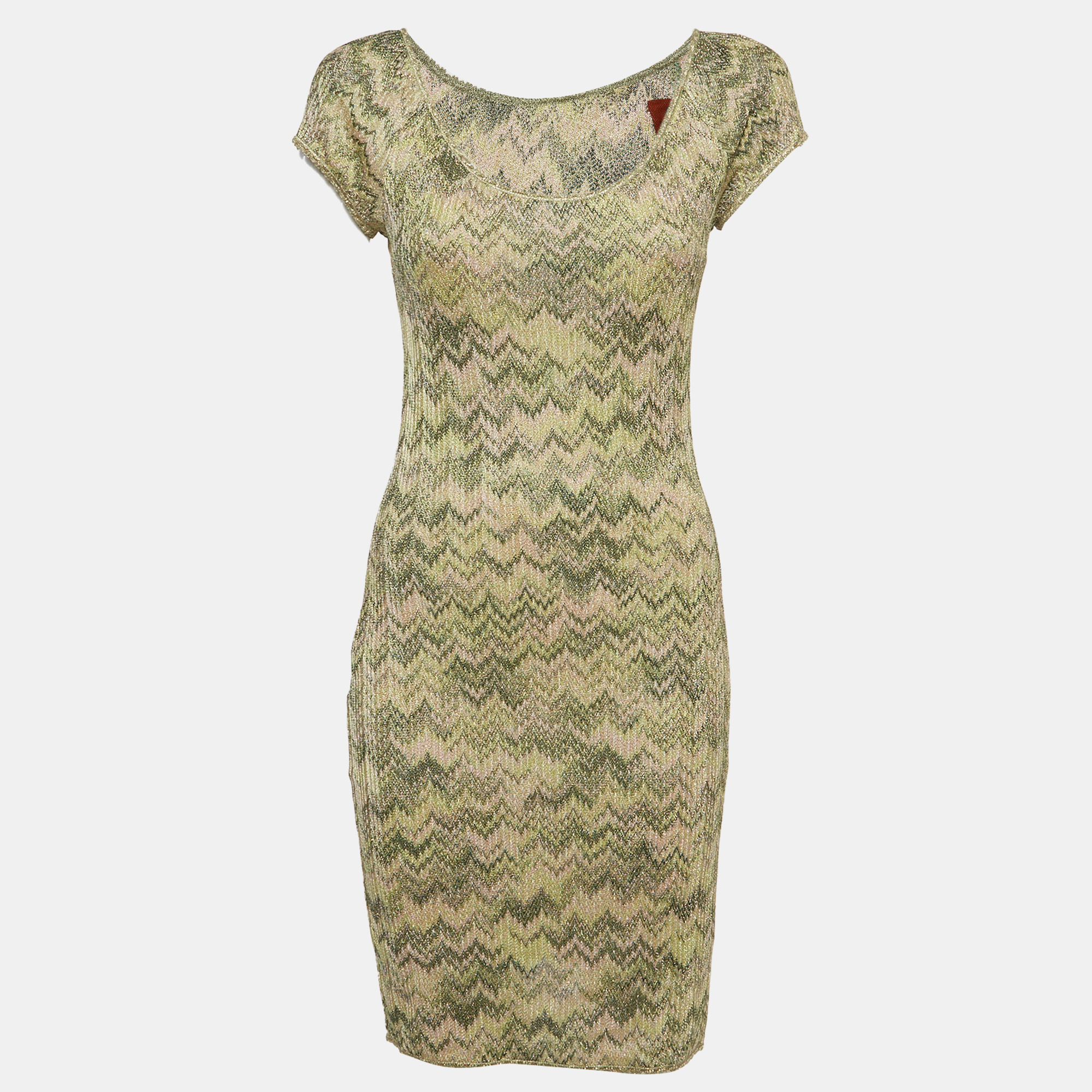 Missoni Green Lurex Knit Short Sleeve Dress