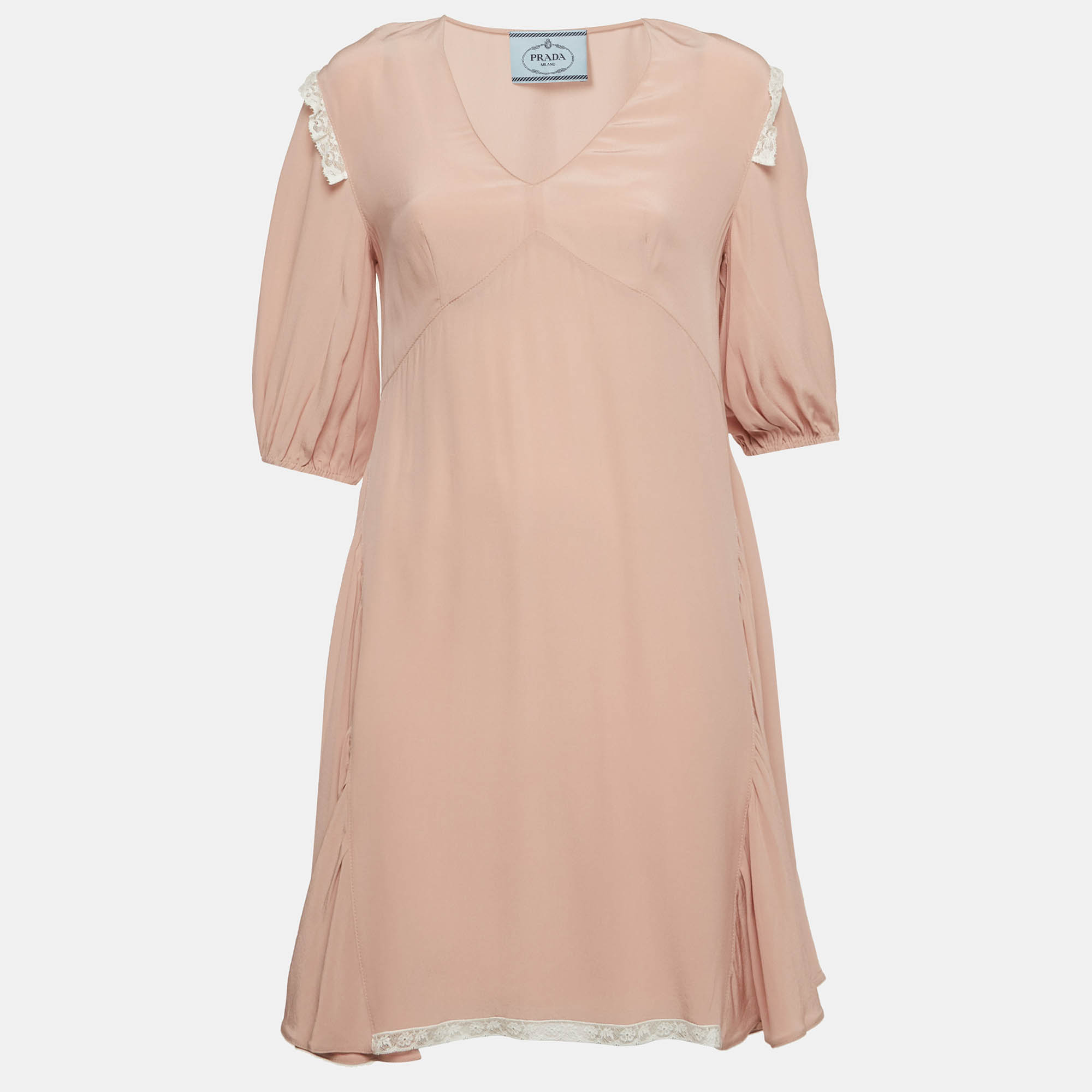 Prada Pink Silk Lace Insert Mini Dress