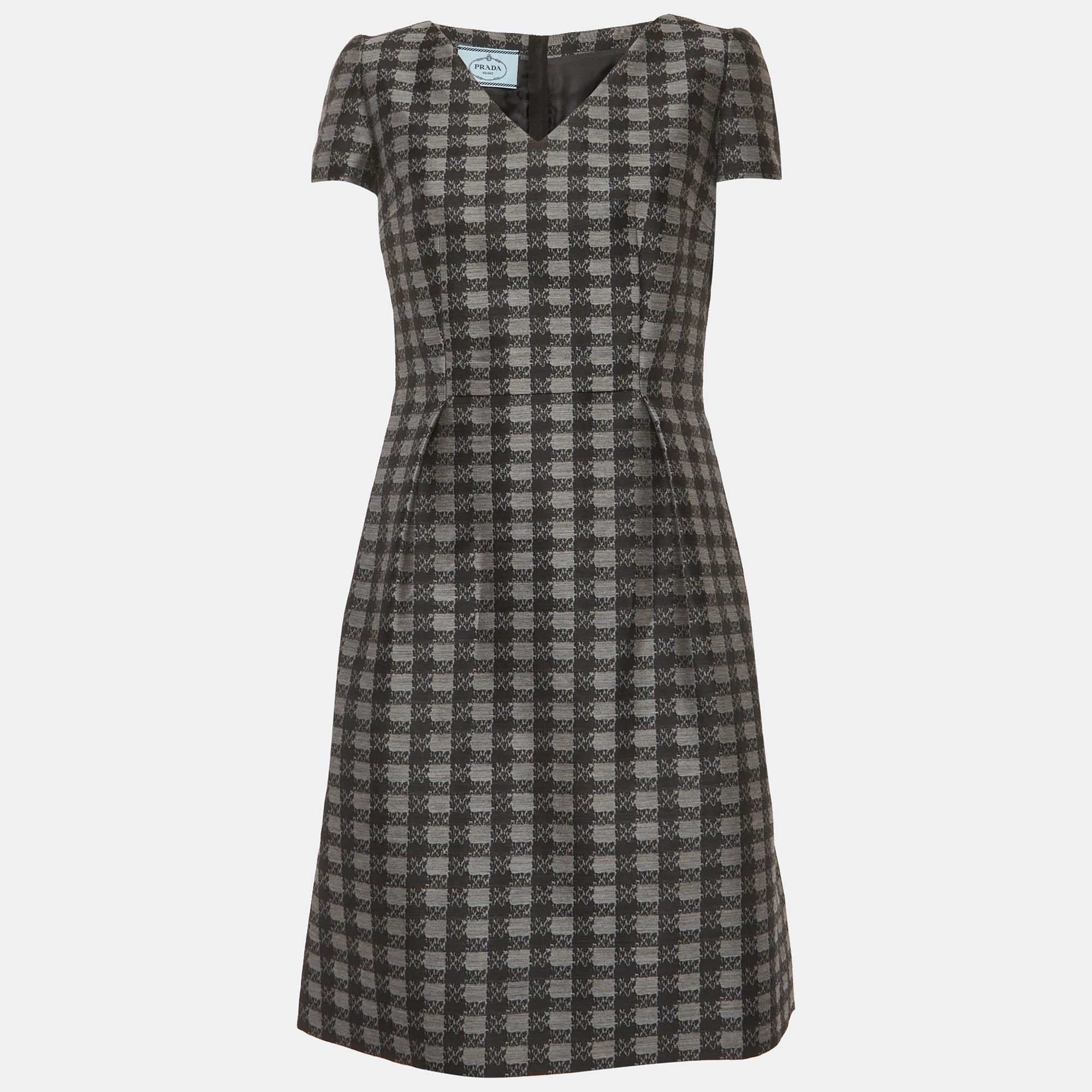 Prada Grey Checked Wool Blend Short Dress