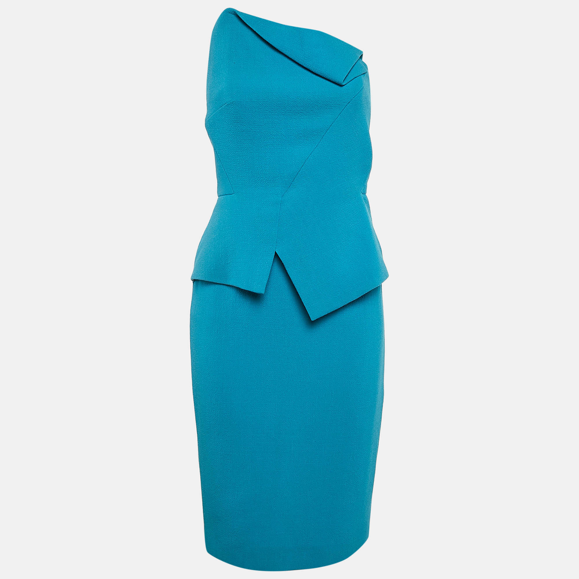 Roland Mouret Blue Wool Off-Shoulder Short Dress