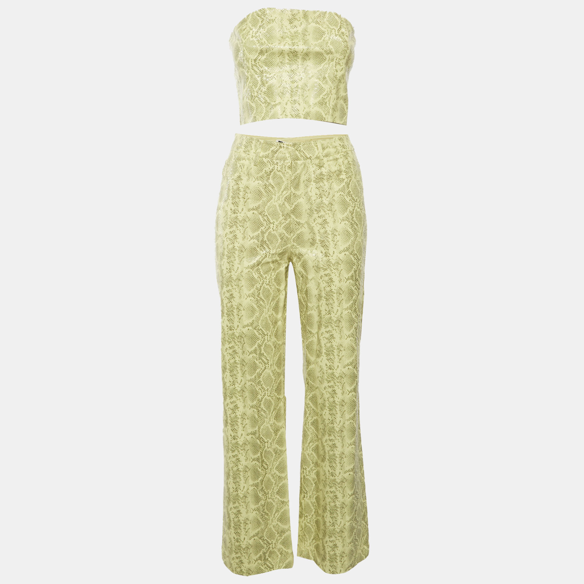Rotate Birger Christensen Yellow Snakeskin Print Synthetic Leather Rotie Pant Set