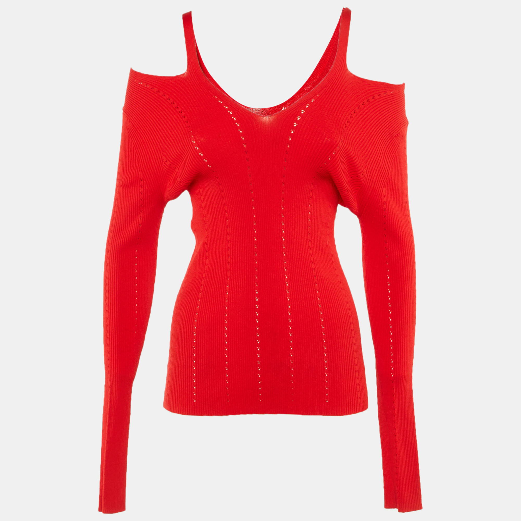 Sandro Red Knit Cold Shoulder Top