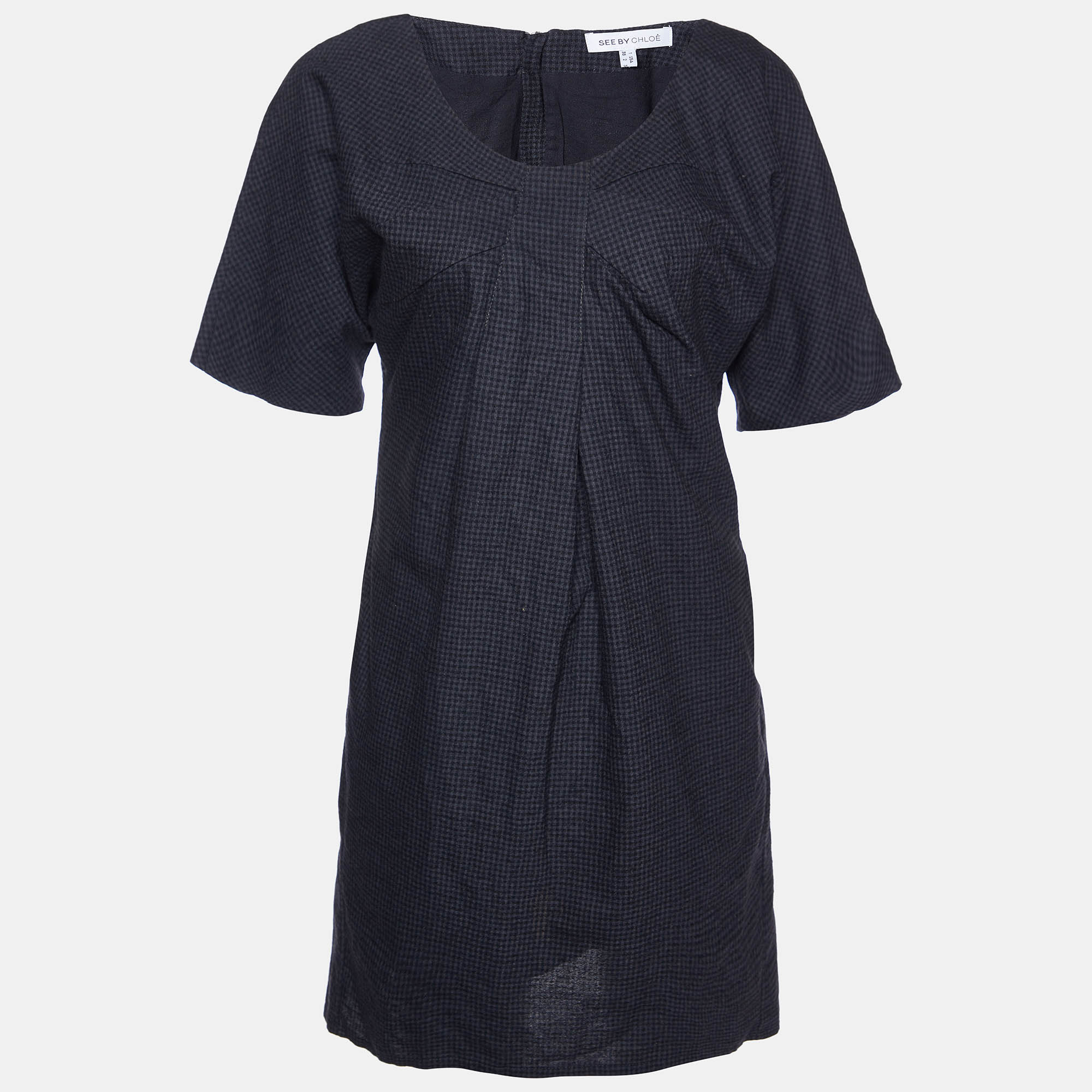See by Chloe Grey Checked Wool & Cotton Shift Dress