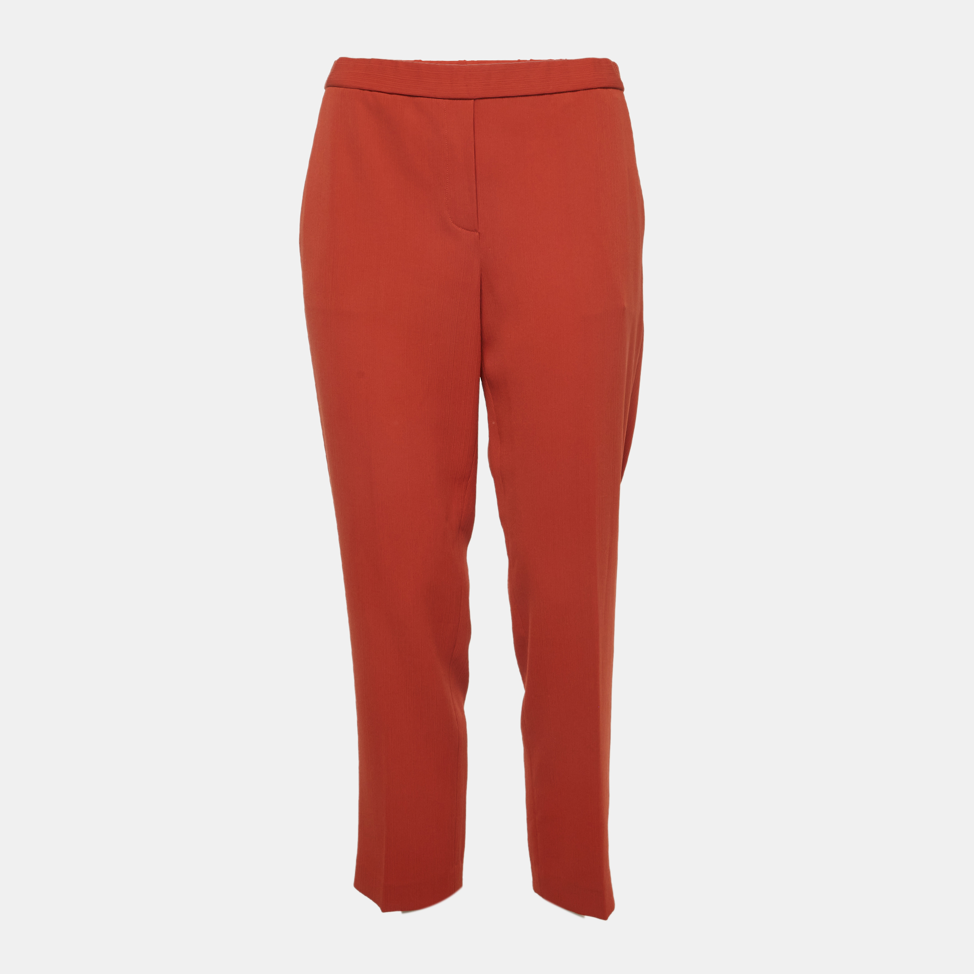 Theory Burnt Orange Textured Crepe Straight Leg Pants
