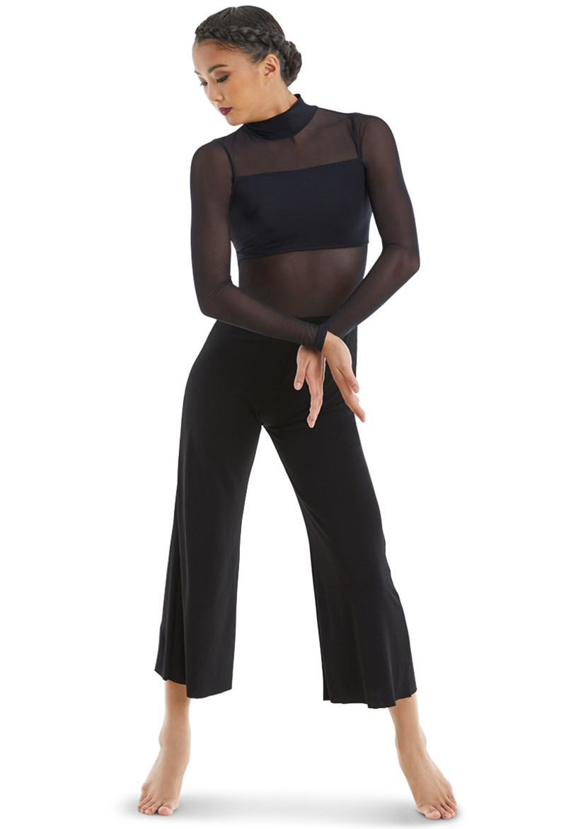 Culotte Dance Unitard With Mesh - Black - Small Adult - MJ