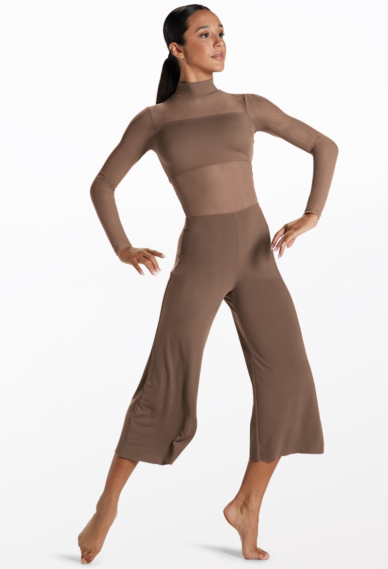 Culotte Dance Unitard With Mesh - Mocha - Small Adult - MJ