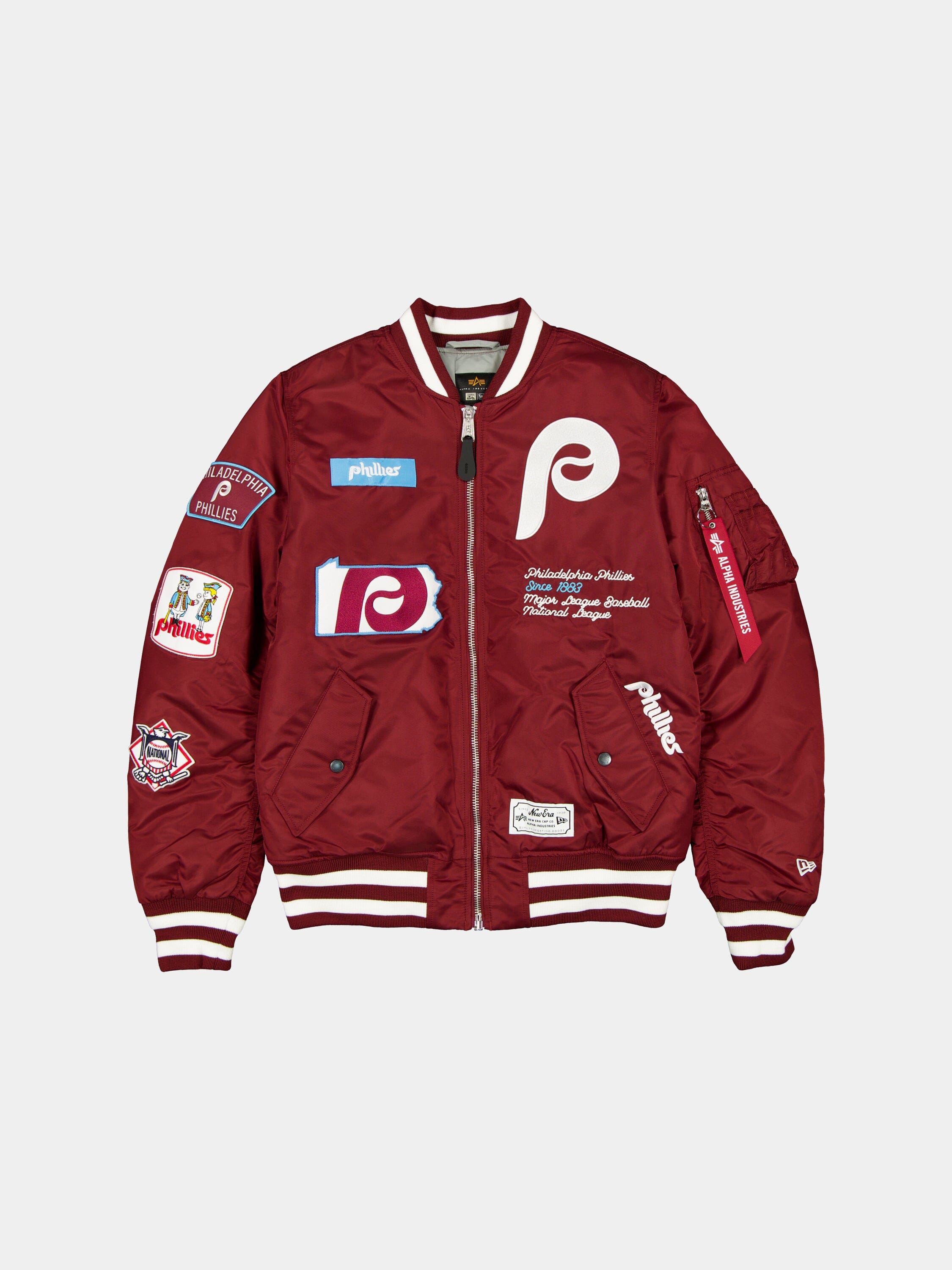 PHILADELPHIA PHILLIES X ALPHA X NEW ERA MA- BOMBER JACKET BURGUNDY - DARK REDWHITE