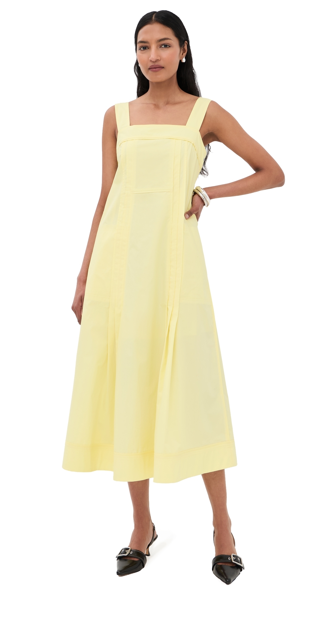 . Phillip Lim Square Neck Structured Cotton Midi Dress Yuzu