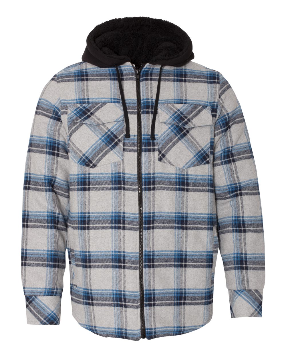 Burnside - - Quilted Flannel Hooded Jacket - Grey Blue -