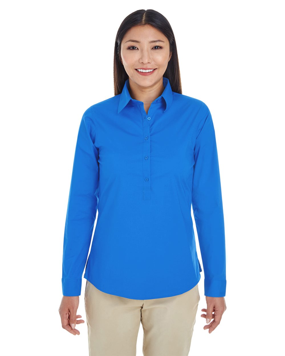 Devon & Jones - DPW - Women's Perfect Fit Half - Placket Tunic Dress Shirt - Red
