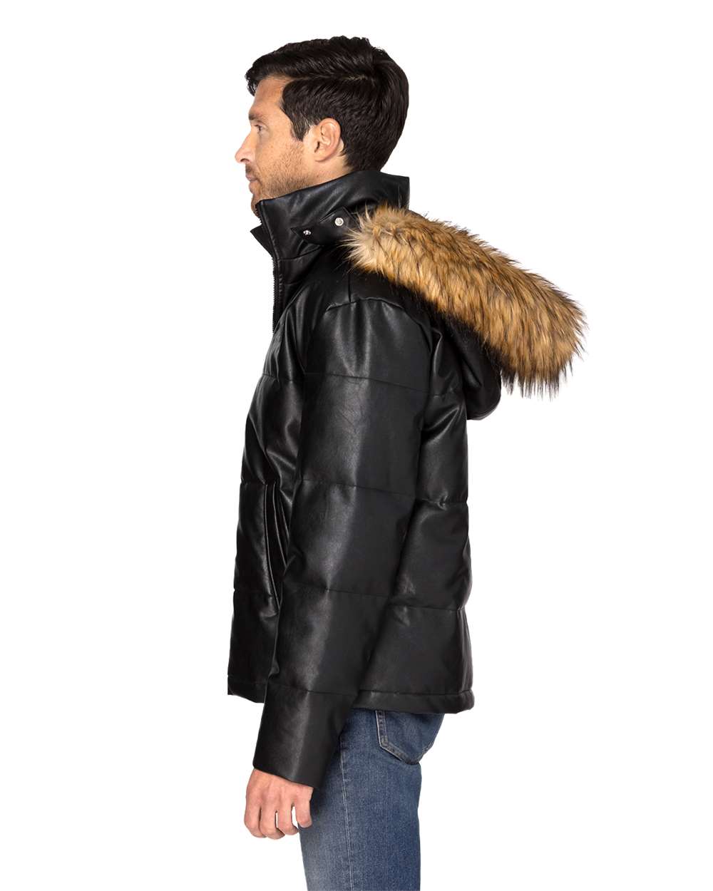 Threadfast Apparel - J - Vegan Leather Puffer Jacket - Black Vegan Leather
