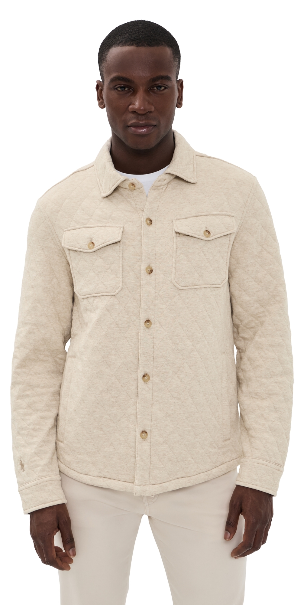Polo Ralph Lauren Quilted Double Knit Jersey Shirt Jacket Expedition Dune Heather