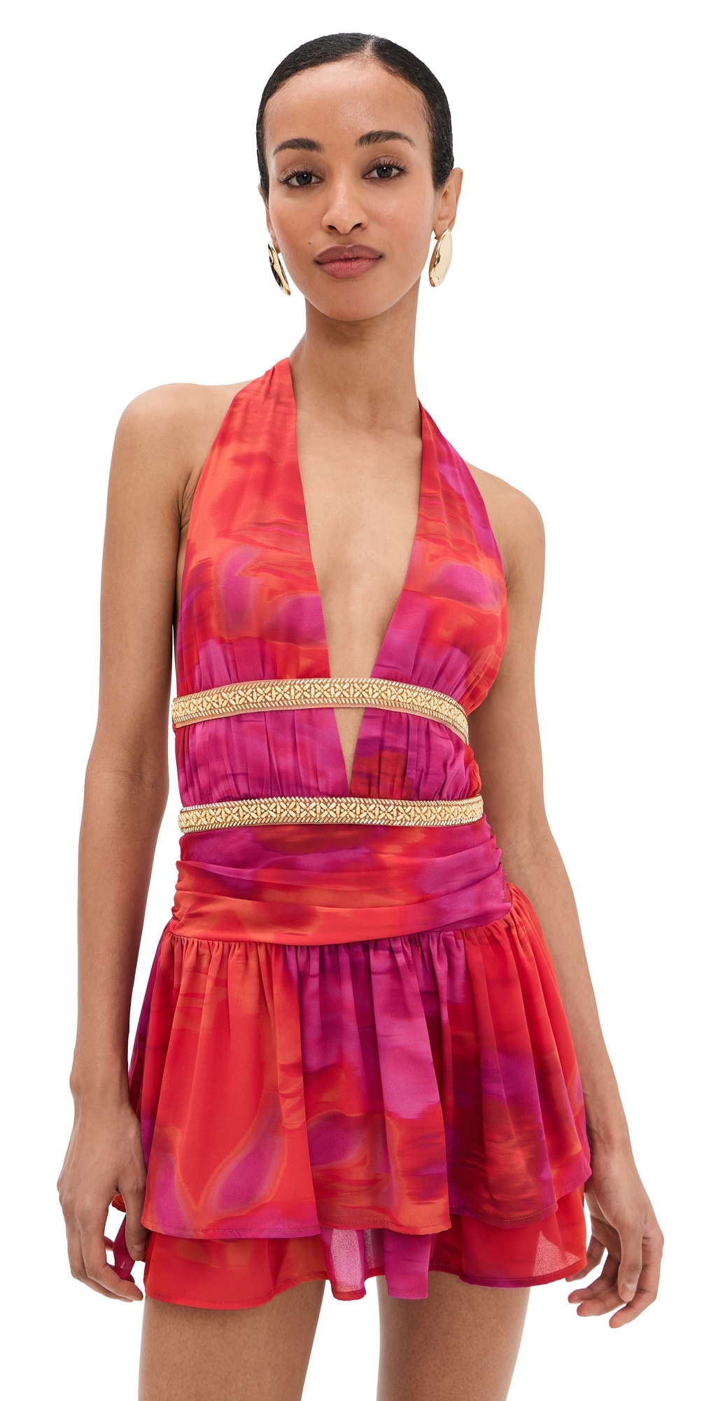 Runaway the Label Xylia Halter Low Plunge Mini Dress Suri Orange