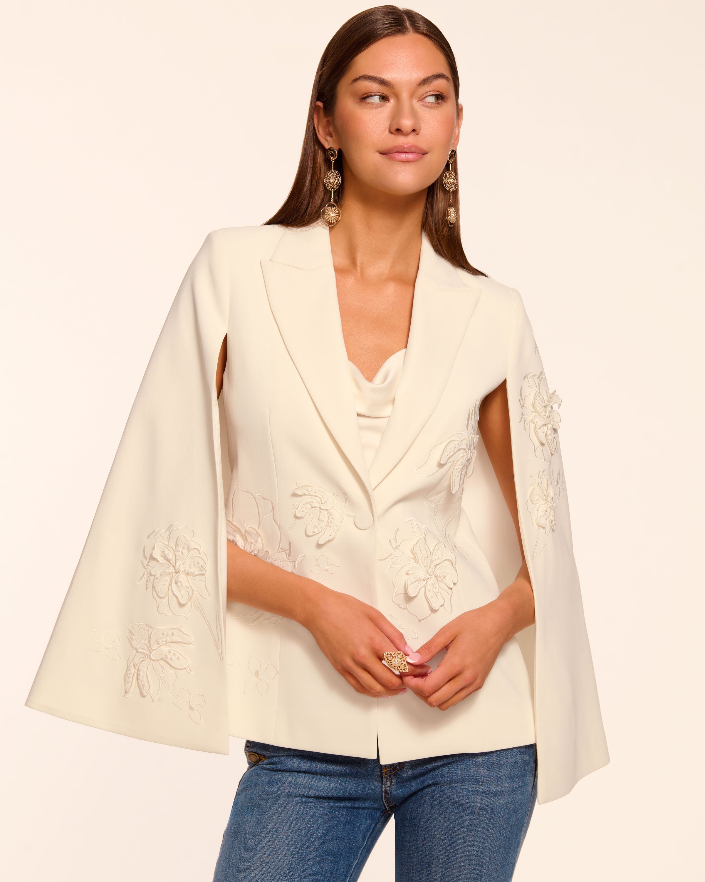 Rosalinda Embellished Cape in Ivory