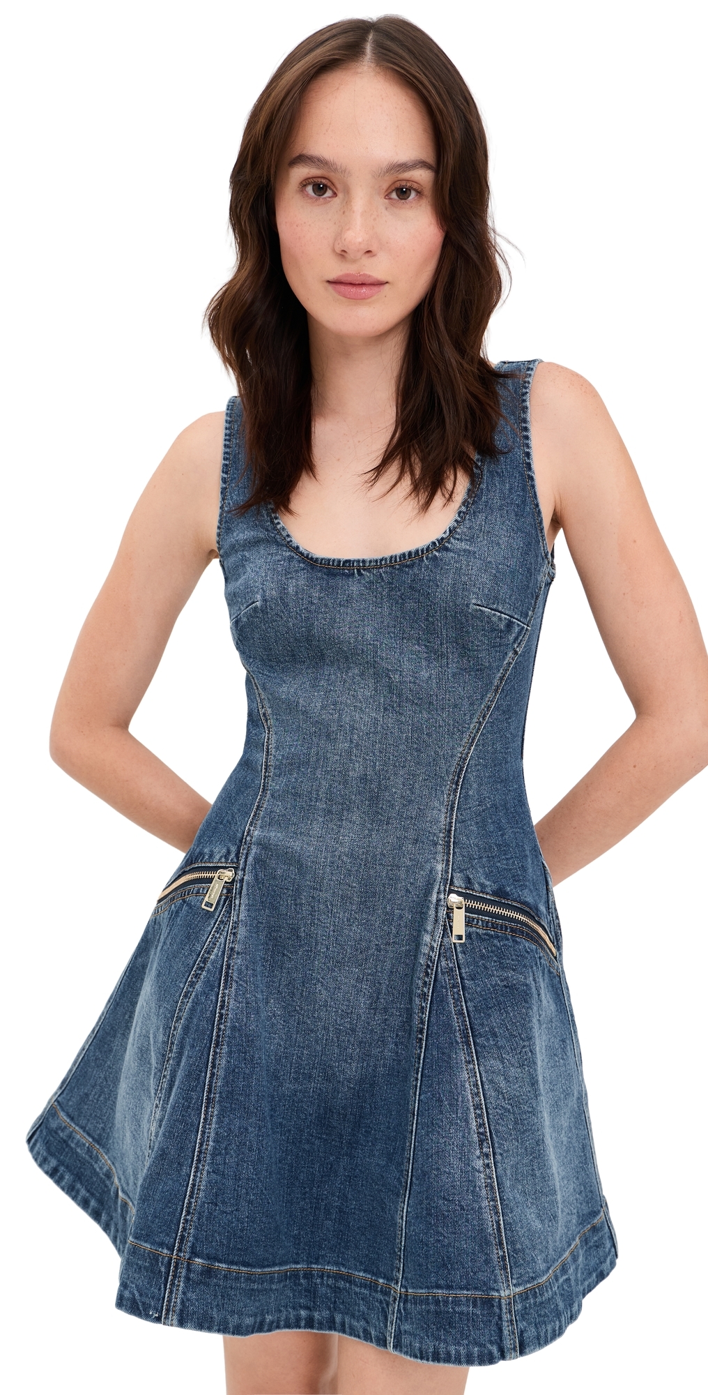 Self Portrait Denim Flared Mini Dress Blue