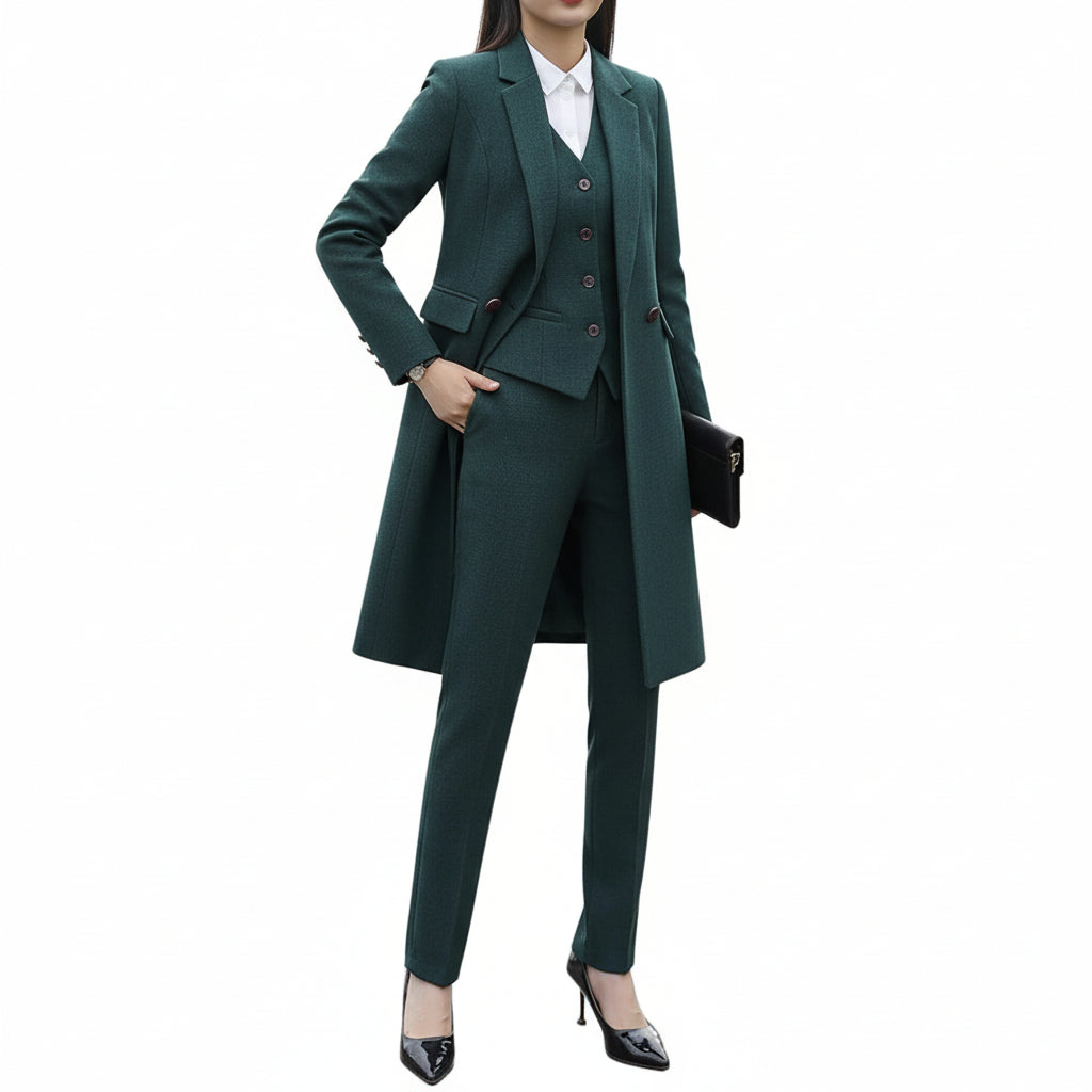 SoloveDress Women's Piece Solid Notch Lapel Suit Set Blazer+Vest+Pants - Teal