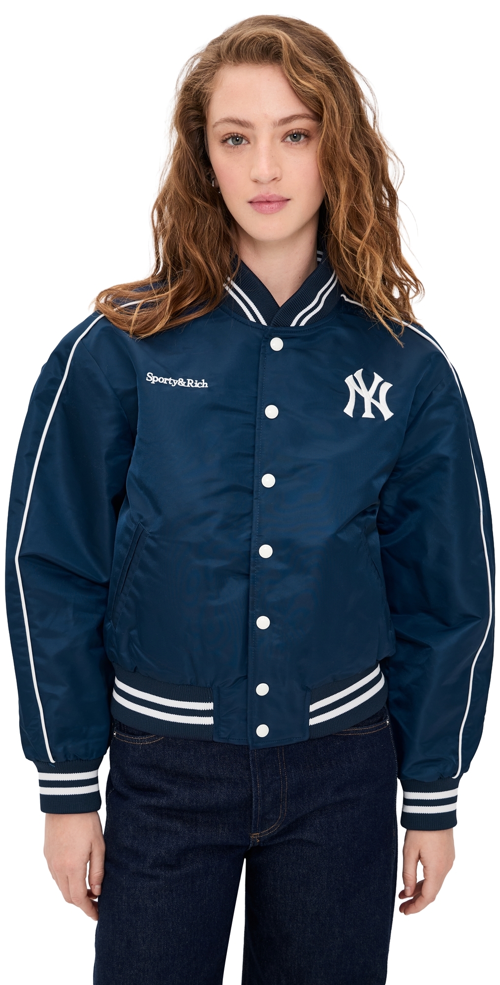 Sporty & Rich Yankees Varsity Jacket Dark NavyWhite