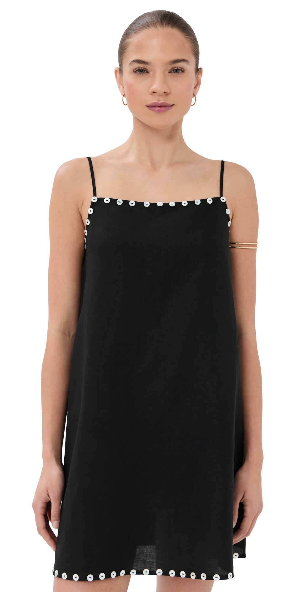 STAUD Laura Mini Linen Dress Black