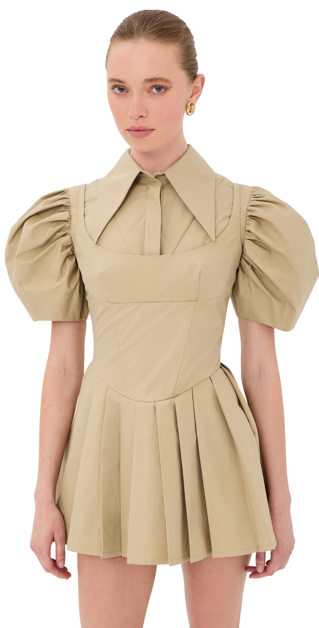 Tolu Coker Double Layered Mini Skater Dress Beige