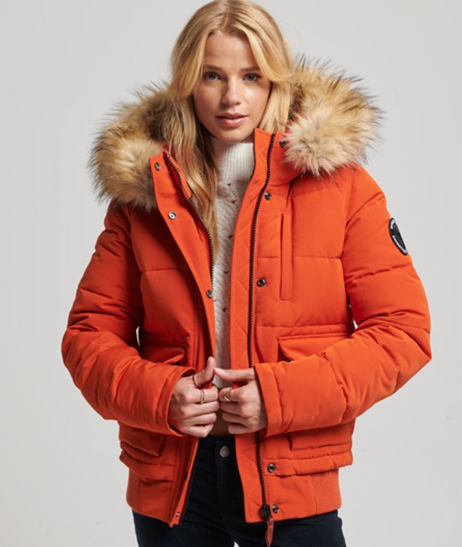 Superdry Women's Everest Hooded Puffer Bomber Jacket Orange