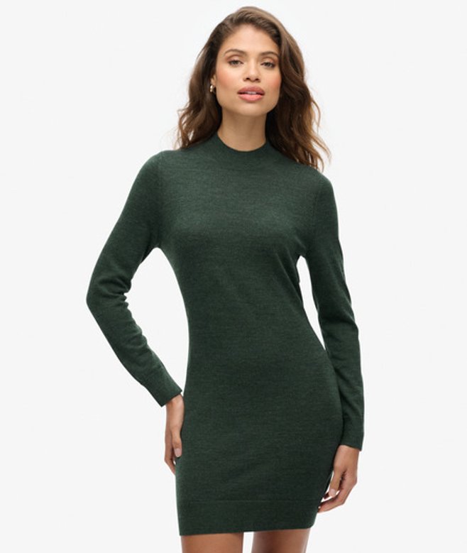 Superdry Women's Women's Women's Lightweight Knitted Merino Knit Dress, Green