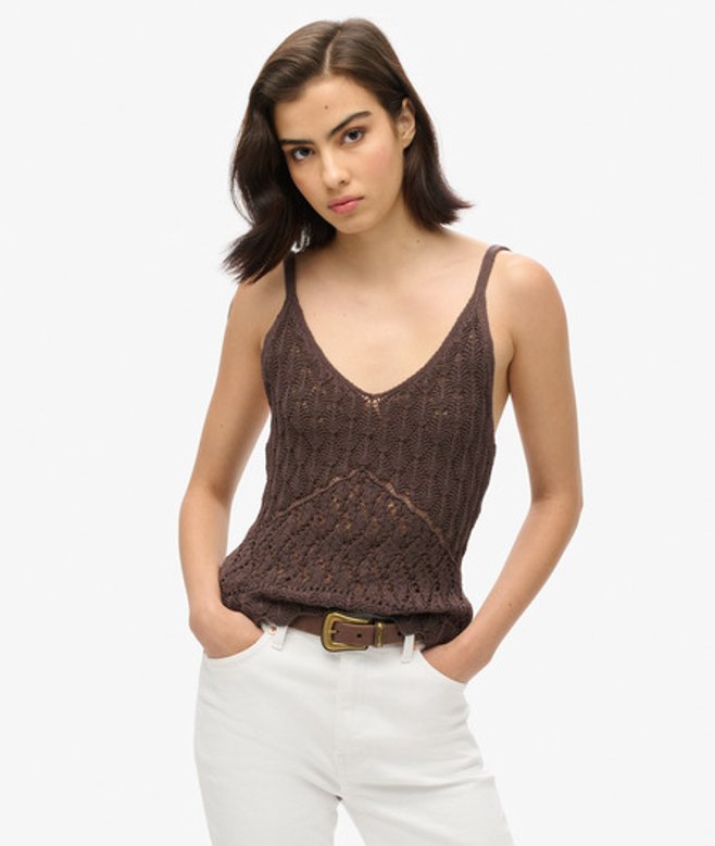 Superdry Women's Women's Crochet Cami Top Brown Dark Oak Brown
