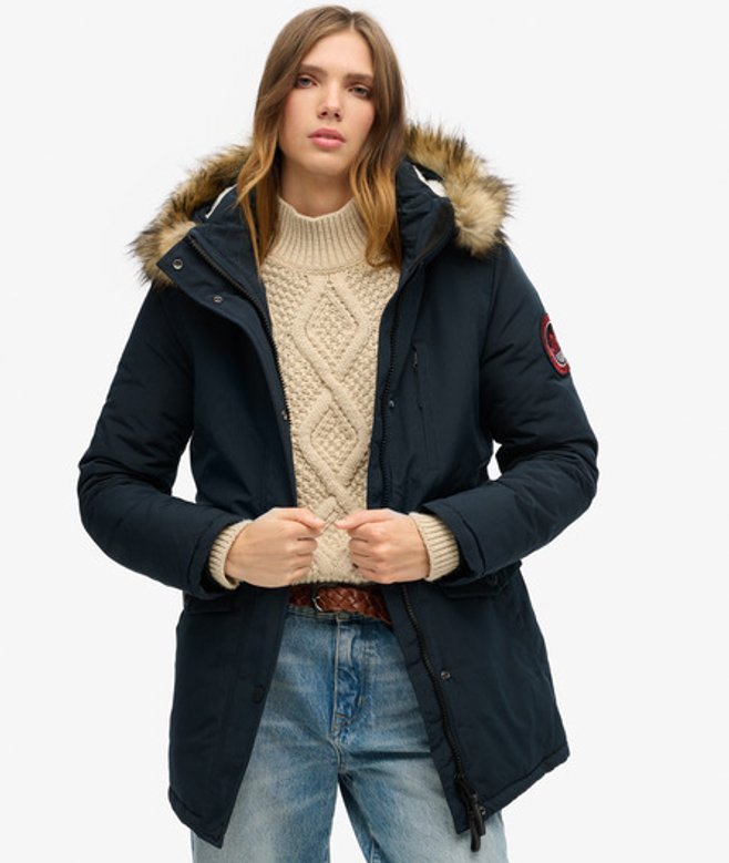 Superdry Women's Women's Hooded Everest Faux Fur Parka Coat Navy Eclipse Navy